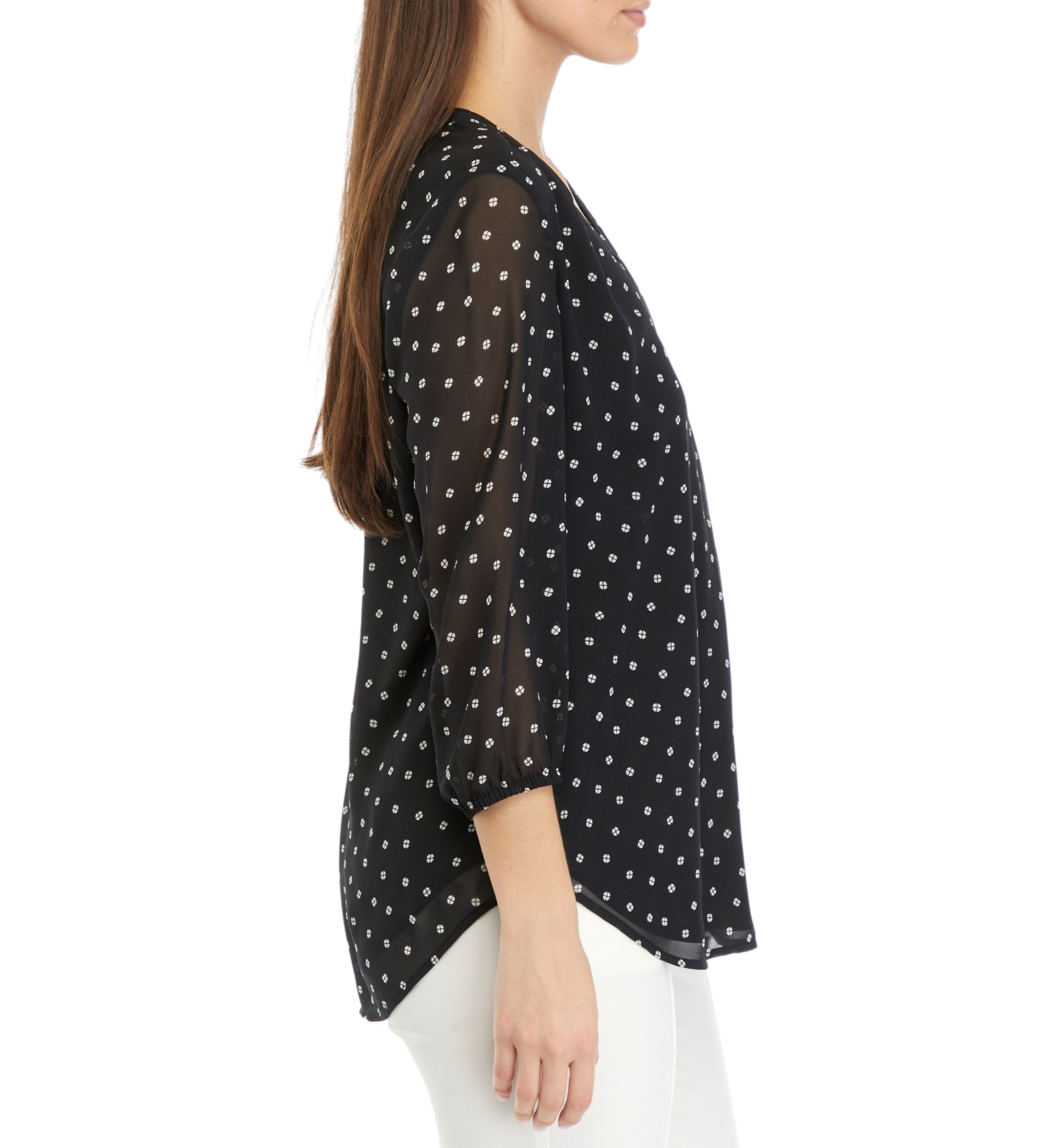 Petite 3/4 Sleeve V-Neck Pleat Front Tunic Top