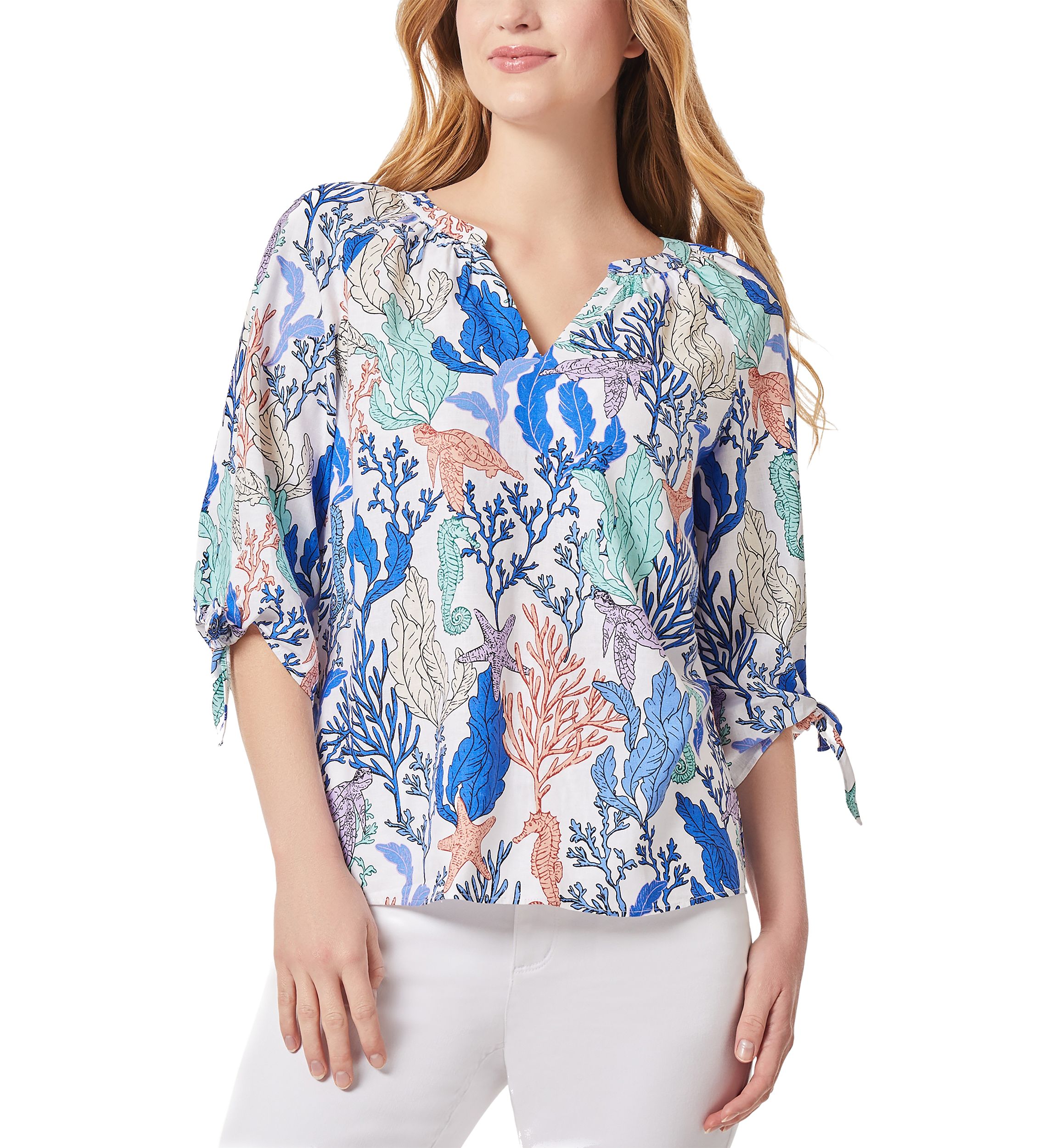 Womens Elbow Sleeve Closed Slit Tie Raglan Blouse