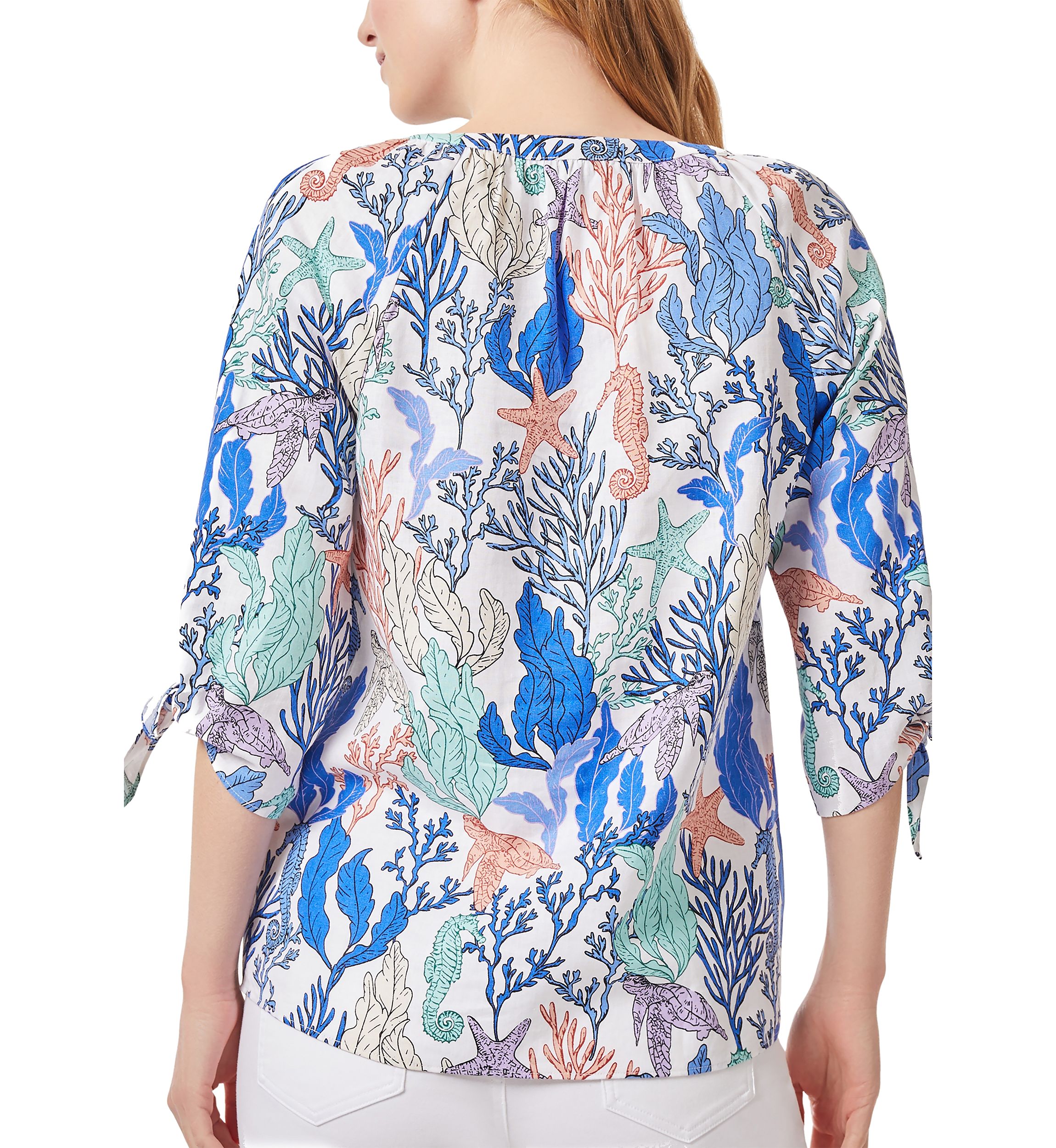 Womens Elbow Sleeve Closed Slit Tie Raglan Blouse