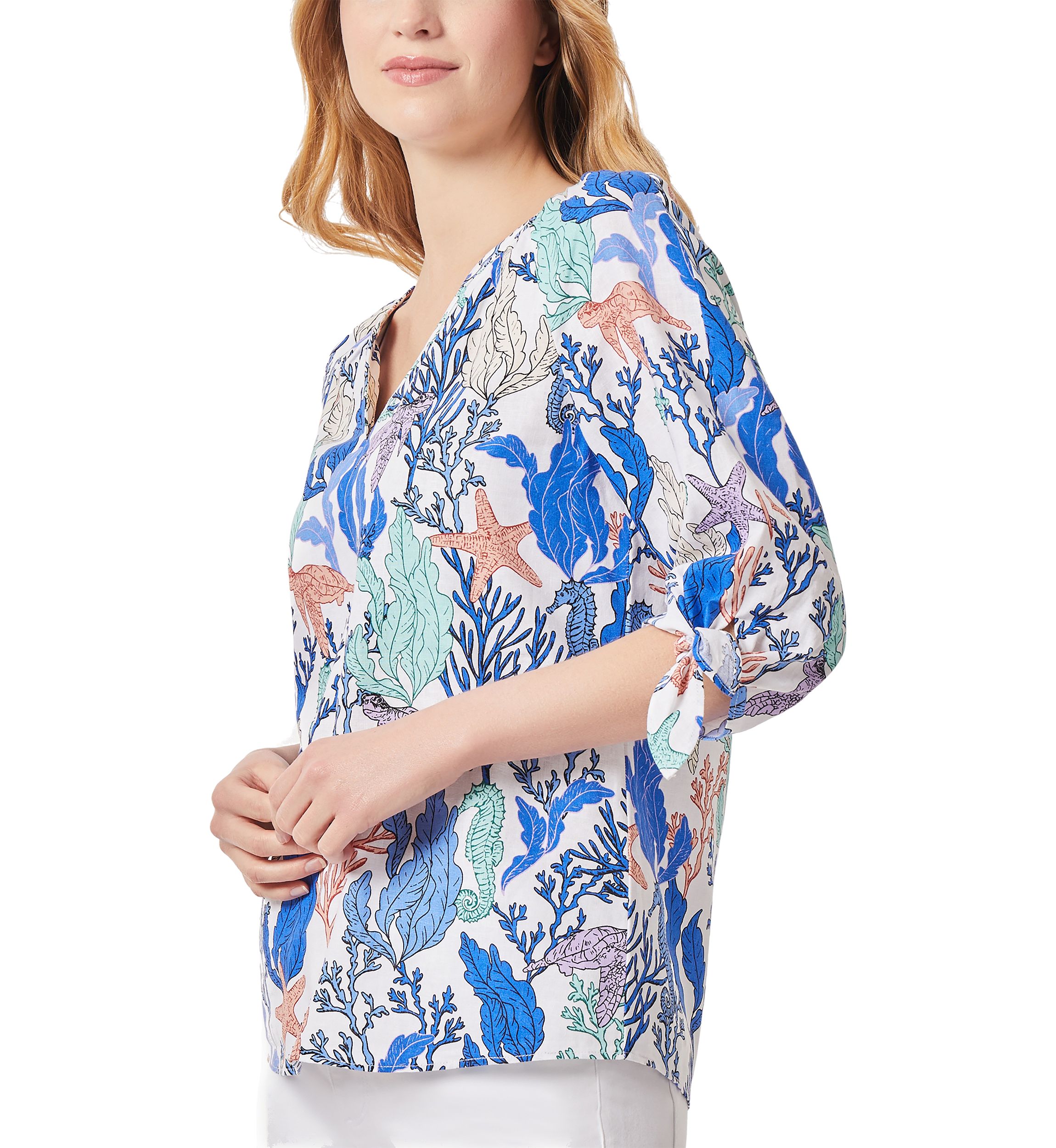 Womens Elbow Sleeve Closed Slit Tie Raglan Blouse
