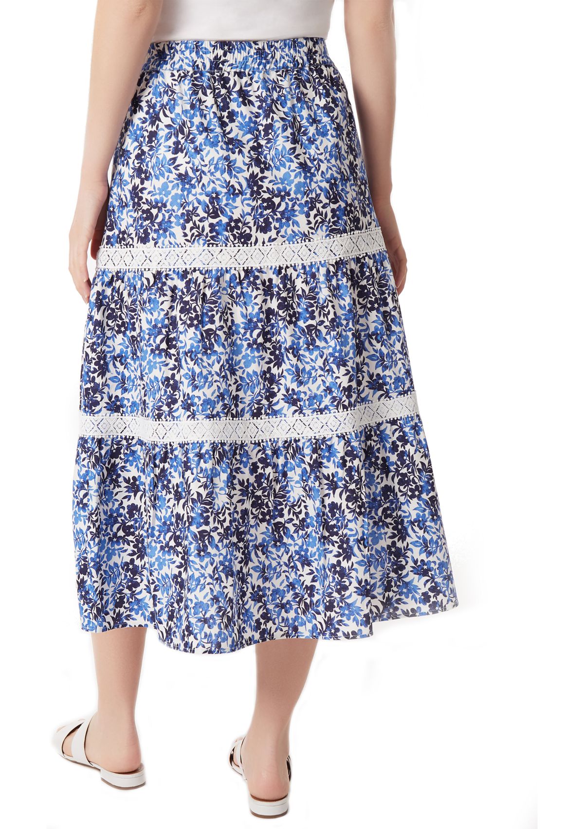 Petite Pull On Tiered Lace Trim Maxi Skirt