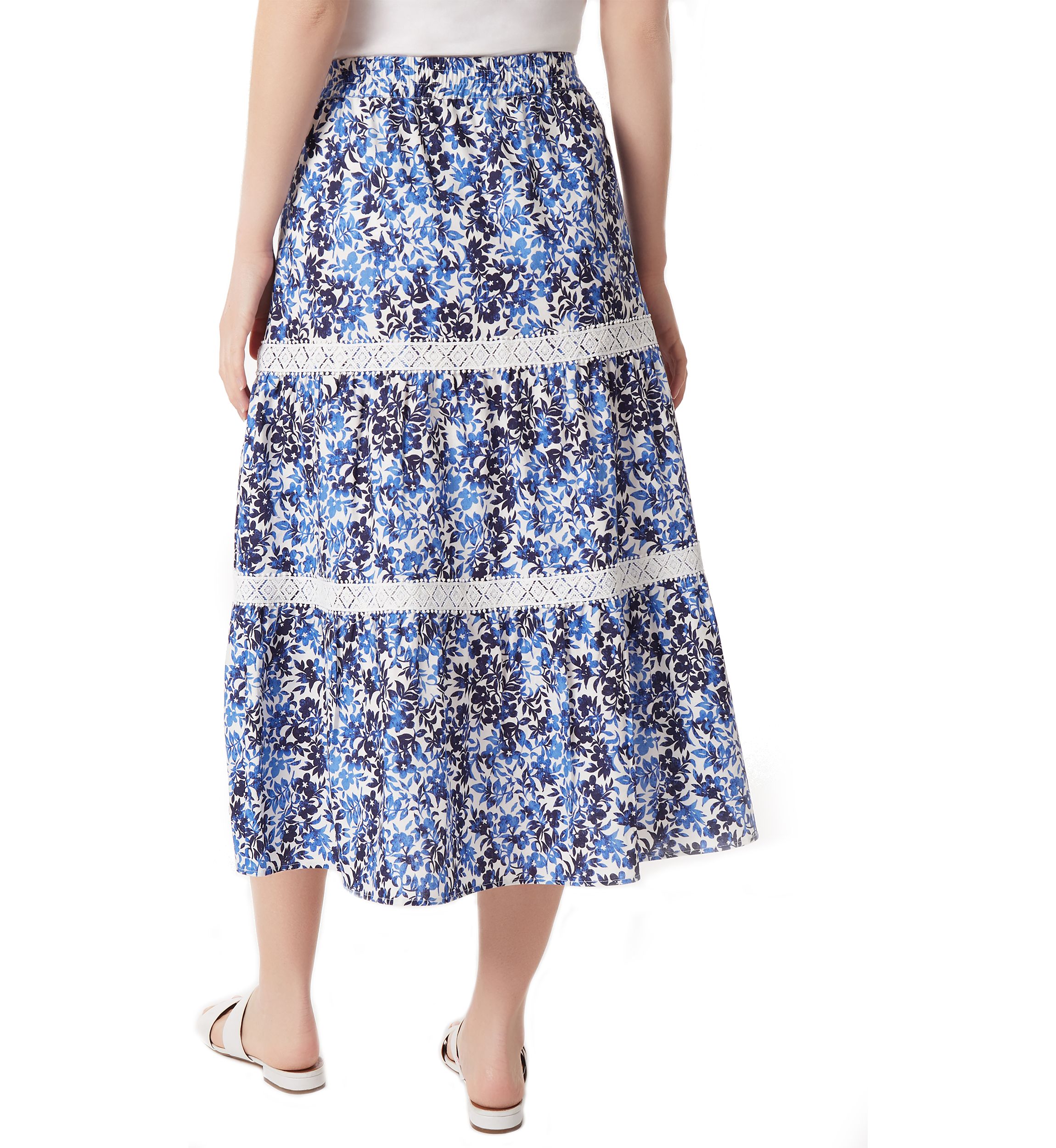 Petite Pull On Tiered Lace Trim Maxi Skirt