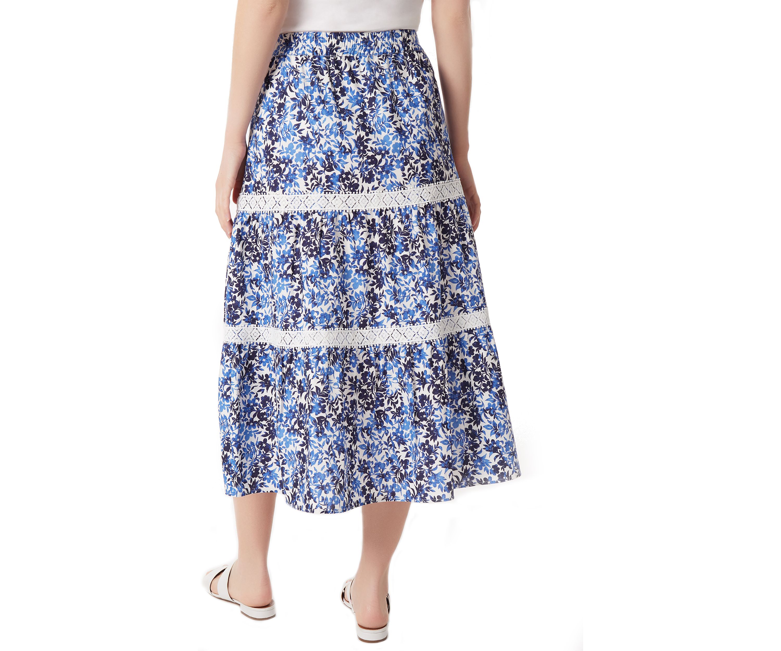Petite Pull On Tiered Lace Trim Maxi Skirt