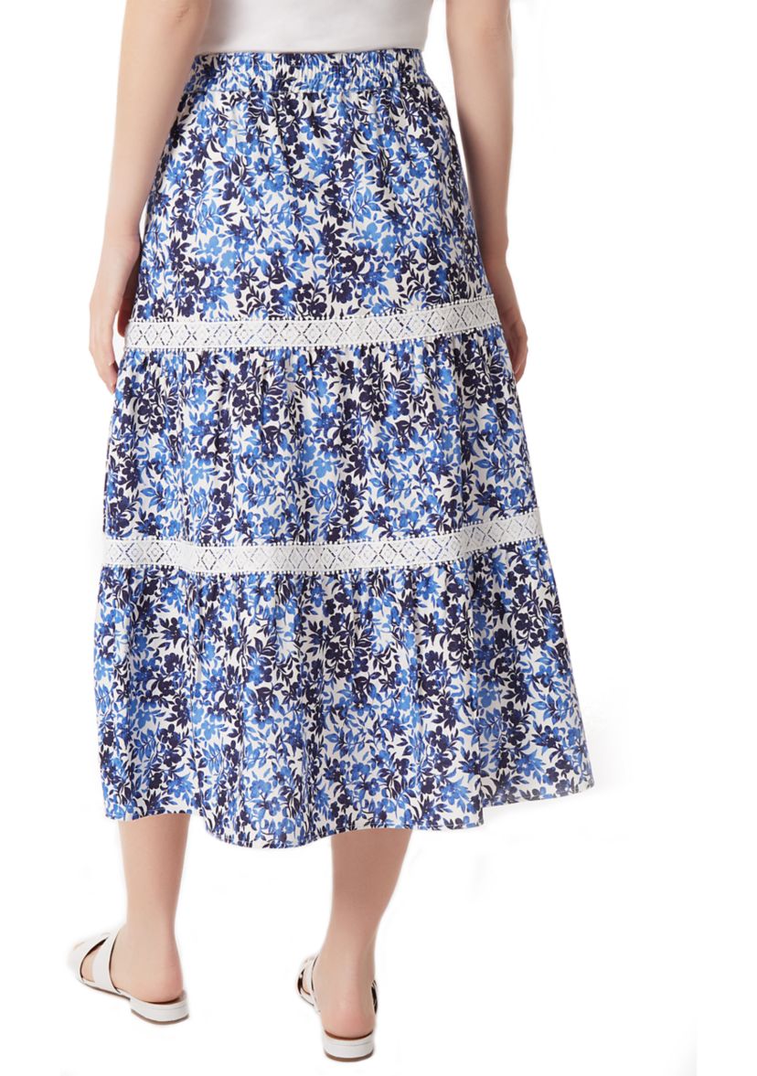 Petite Pull On Tiered Lace Trim Maxi Skirt