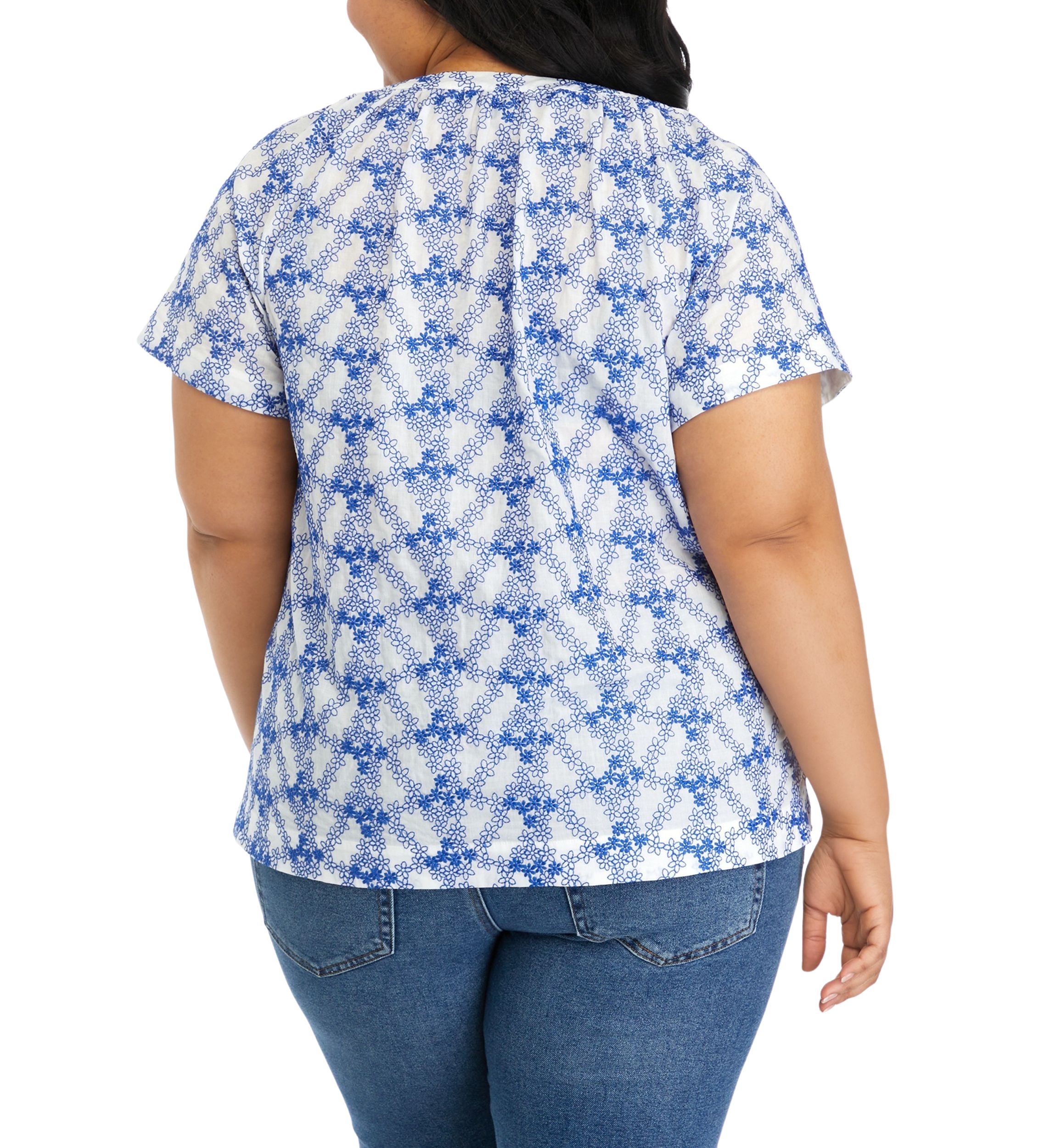 Plus Size Short Sleeve Embroidered Popover Top
