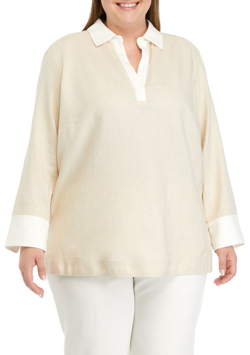 Plus Size Popover Tunic Top with Side Slits