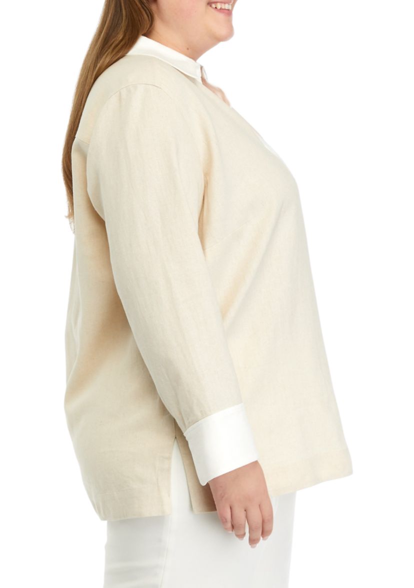 Plus Size Popover Tunic Top with Side Slits