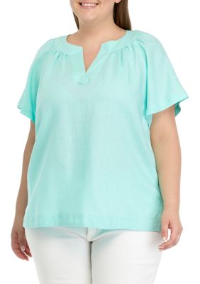 JONES NEW YORK Women's Plus Size Short Sleeve Raglan Popover Blouse