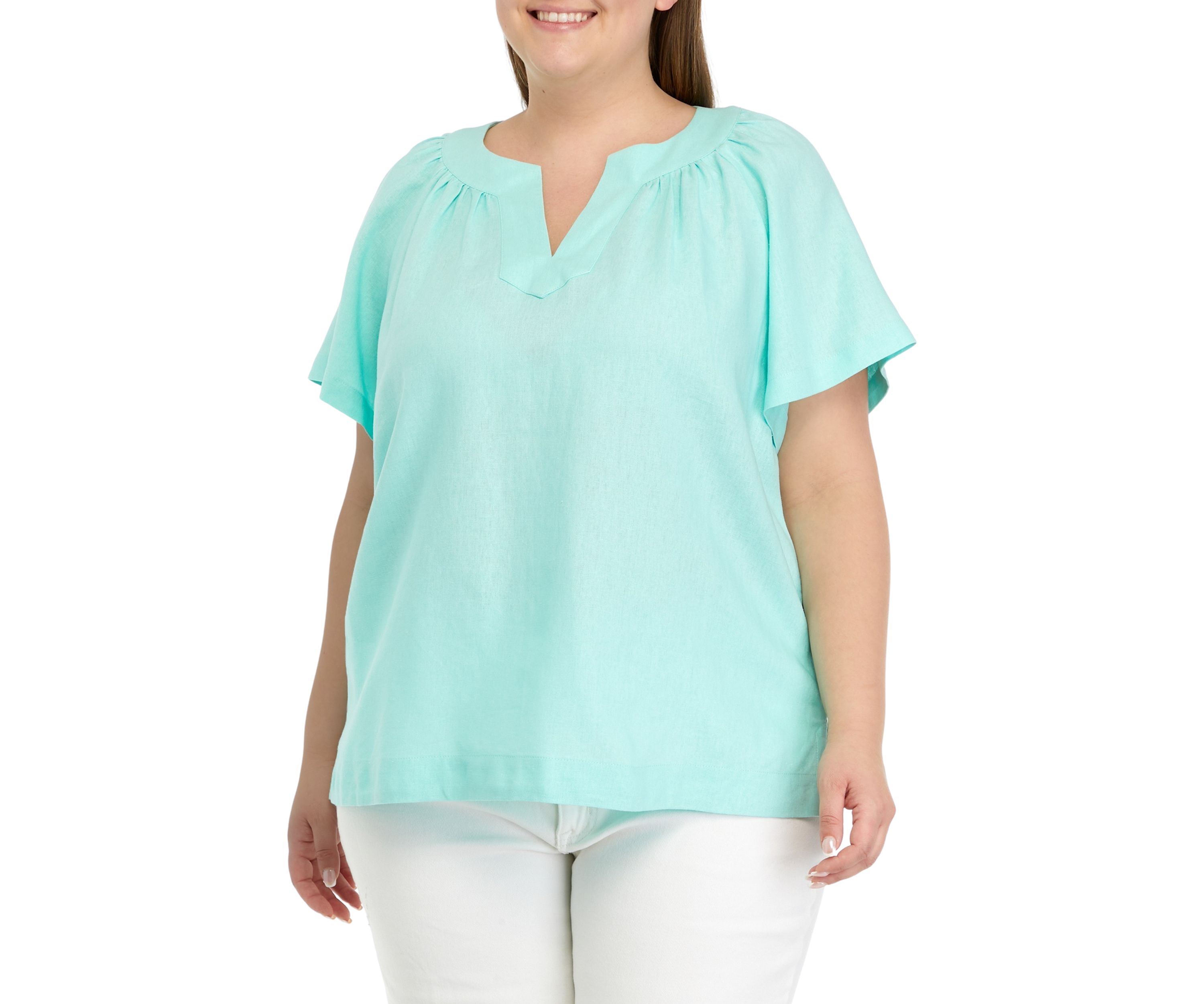 Plus Size Short Sleeve Raglan Popover Blouse