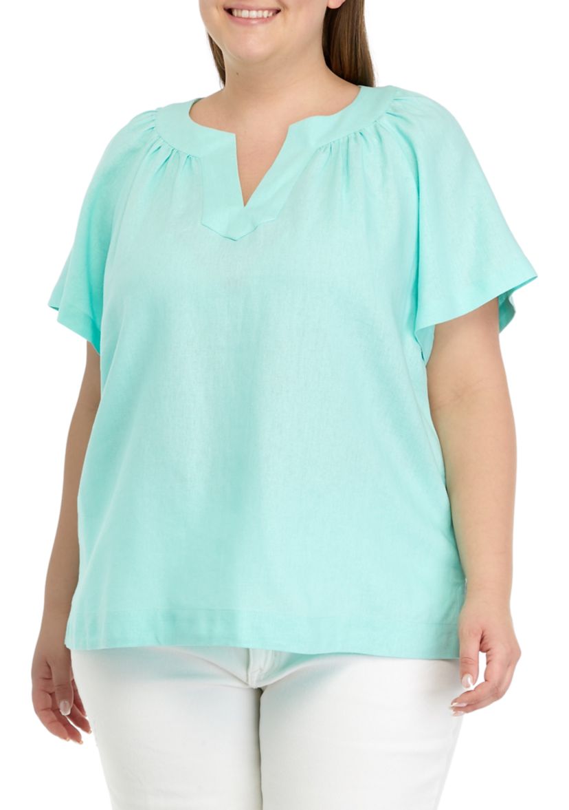 Plus Size Short Sleeve Raglan Popover Blouse