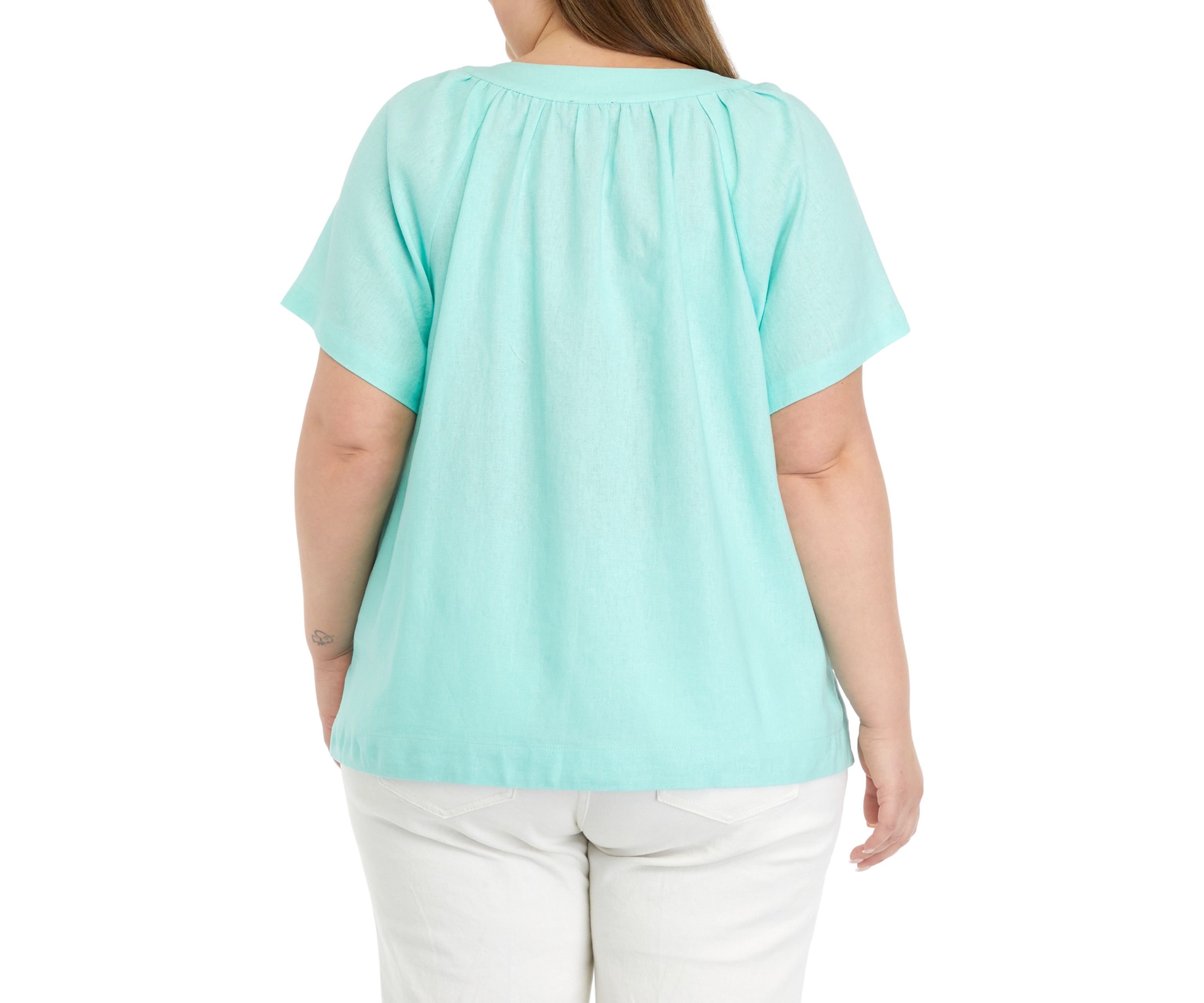 Plus Size Short Sleeve Raglan Popover Blouse