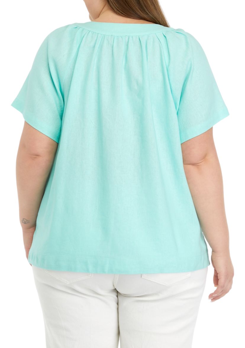 Plus Size Short Sleeve Raglan Popover Blouse