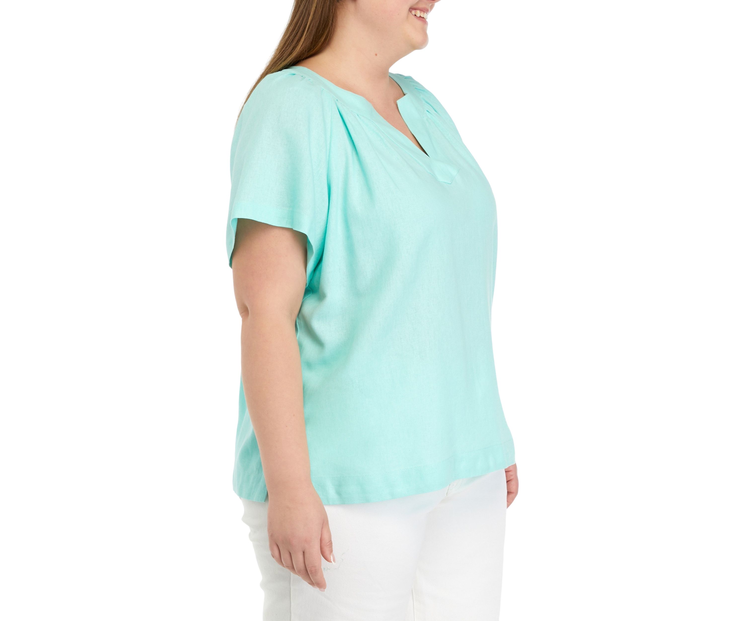 Plus Size Short Sleeve Raglan Popover Blouse