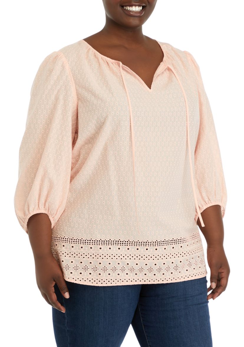 Plus Size Tie Neck Top