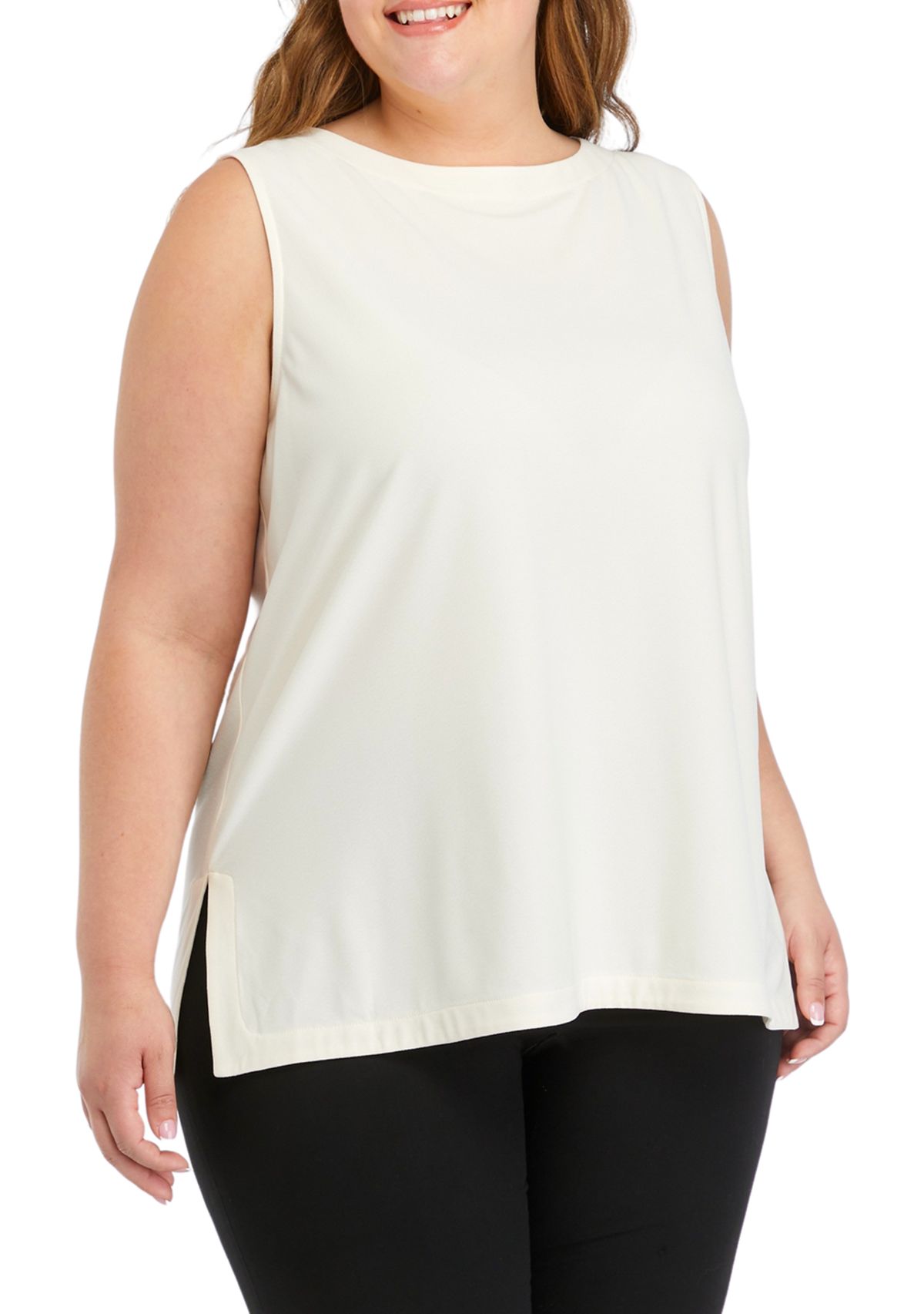 Plus Size Solid Slit Side Tunic