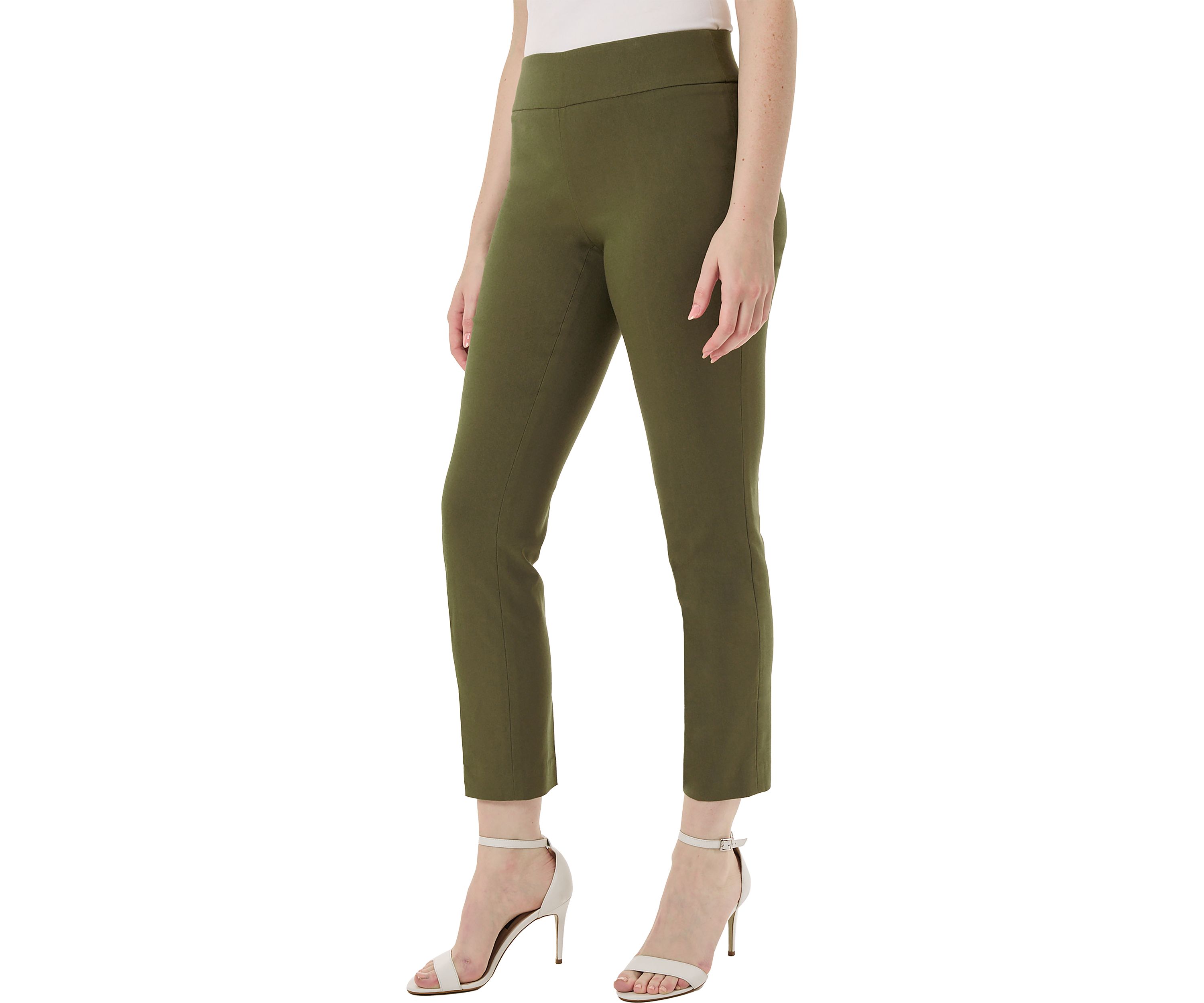 Petite Wide Waistband Front Seam Slim Ankle Pants 