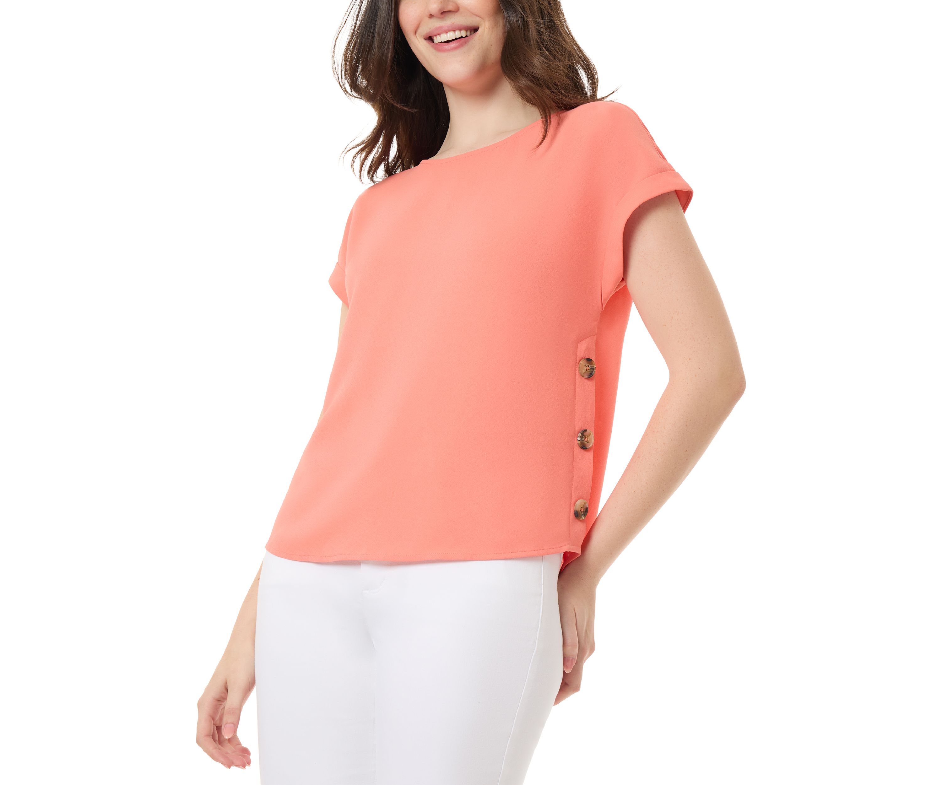 Womens Short Sleeve Button Side Blouse