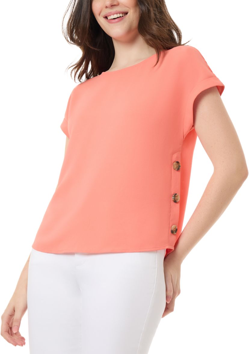 Womens Short Sleeve Button Side Blouse
