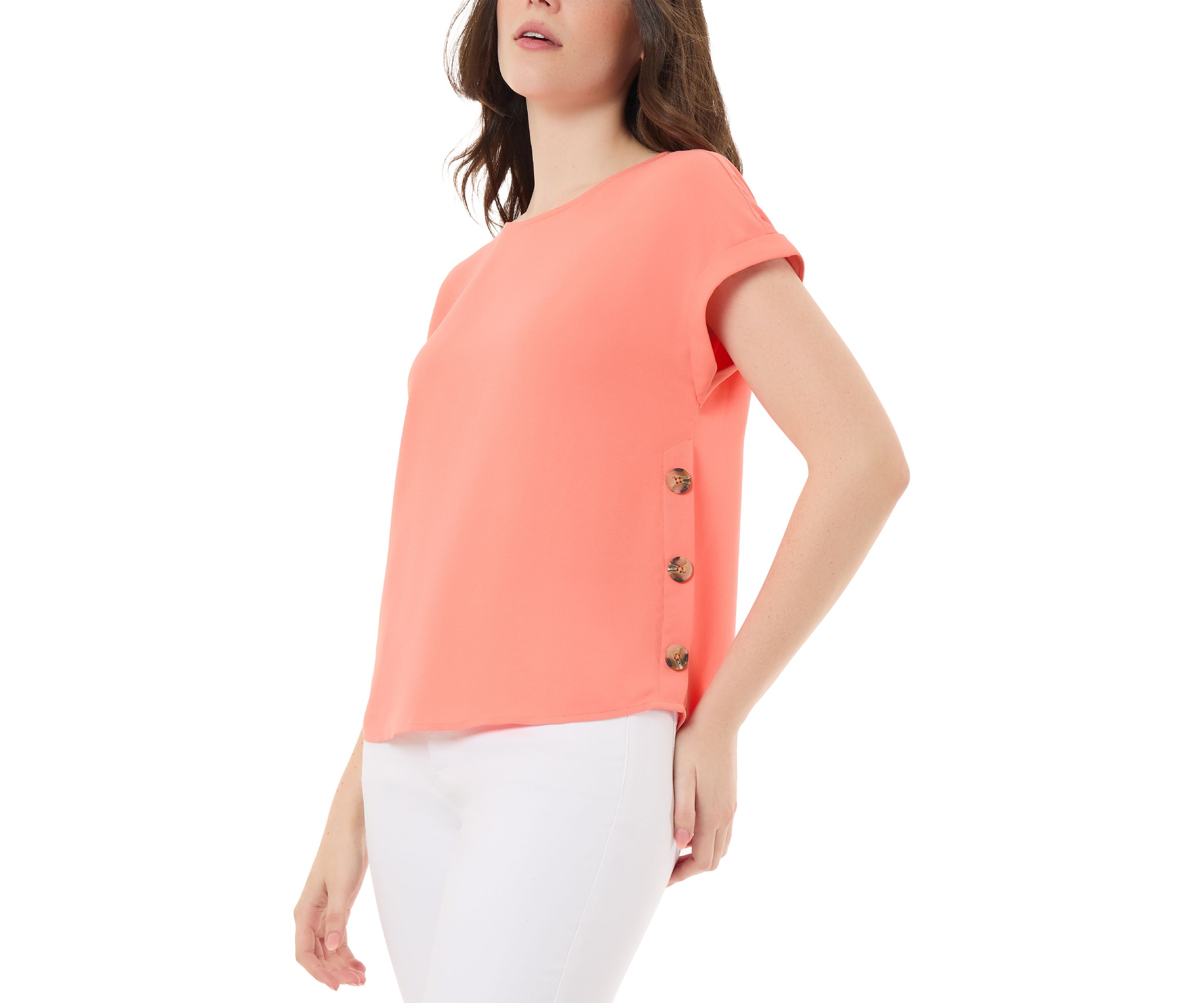 Womens Short Sleeve Button Side Blouse