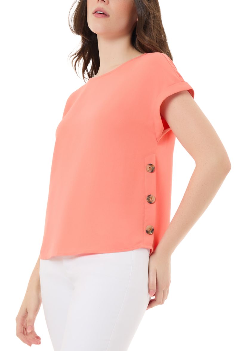 Womens Short Sleeve Button Side Blouse