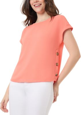 Petite Short Sleeve Blouse with Button Detail