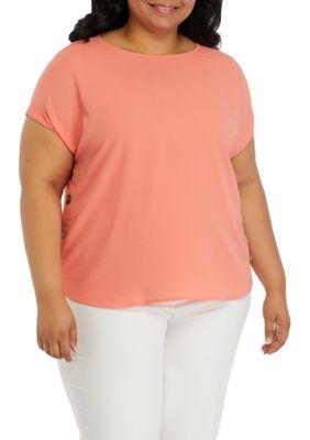 JONES NEW YORK Women's Plus Size Short Sleeve Button Detail Top