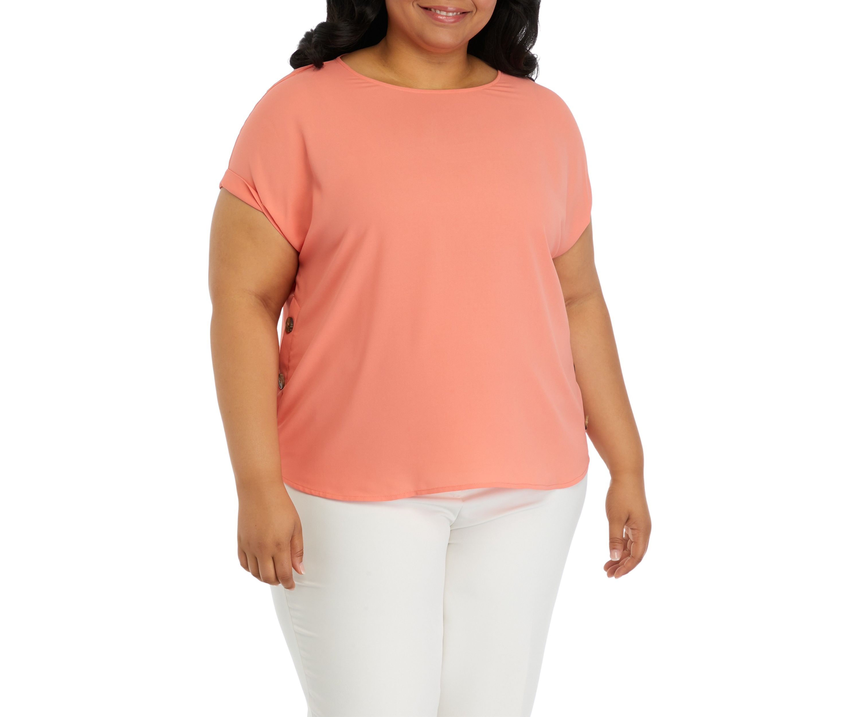 Plus Size Short Sleeve Button Detail Top 