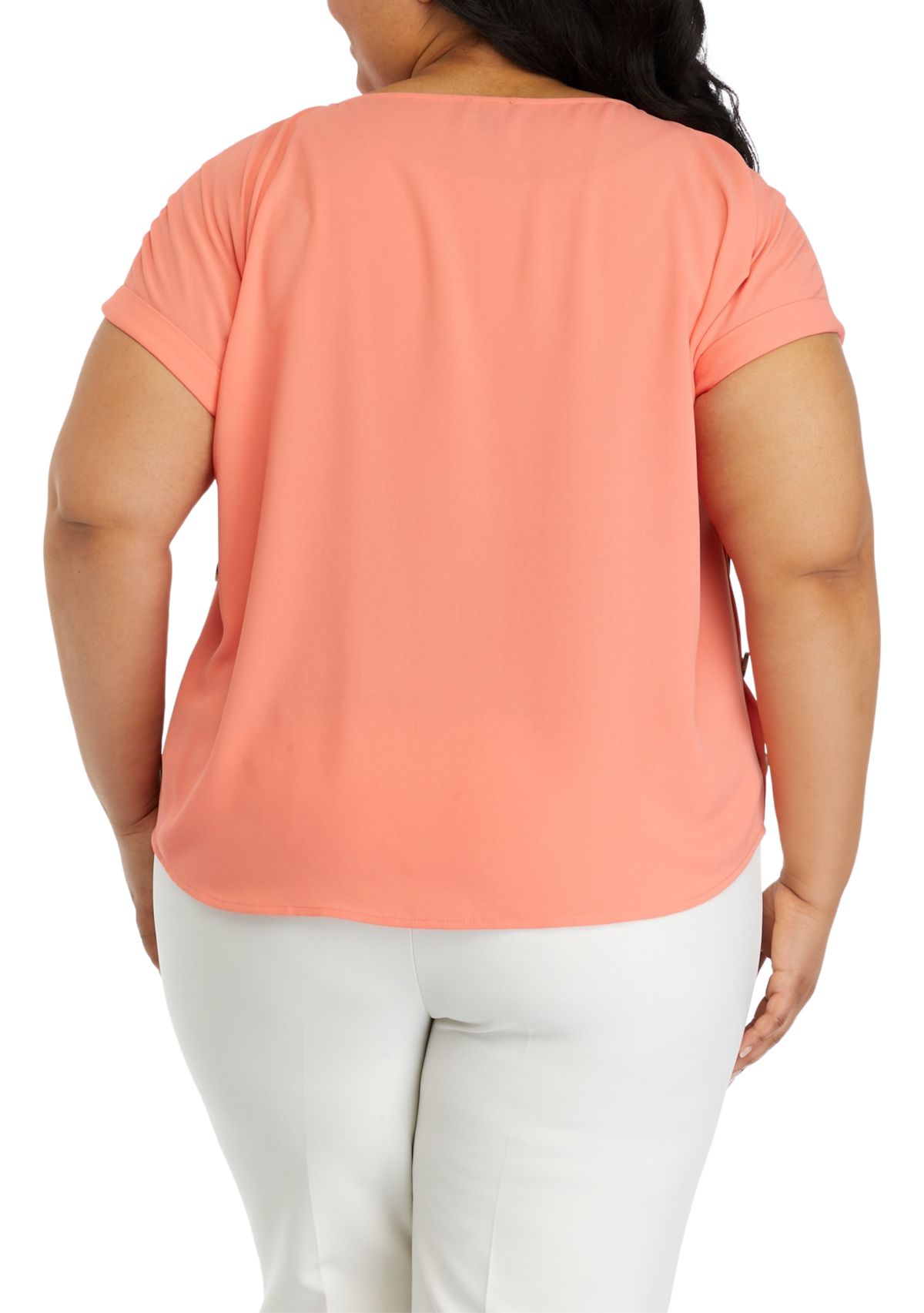 Plus Size Short Sleeve Button Detail Top 