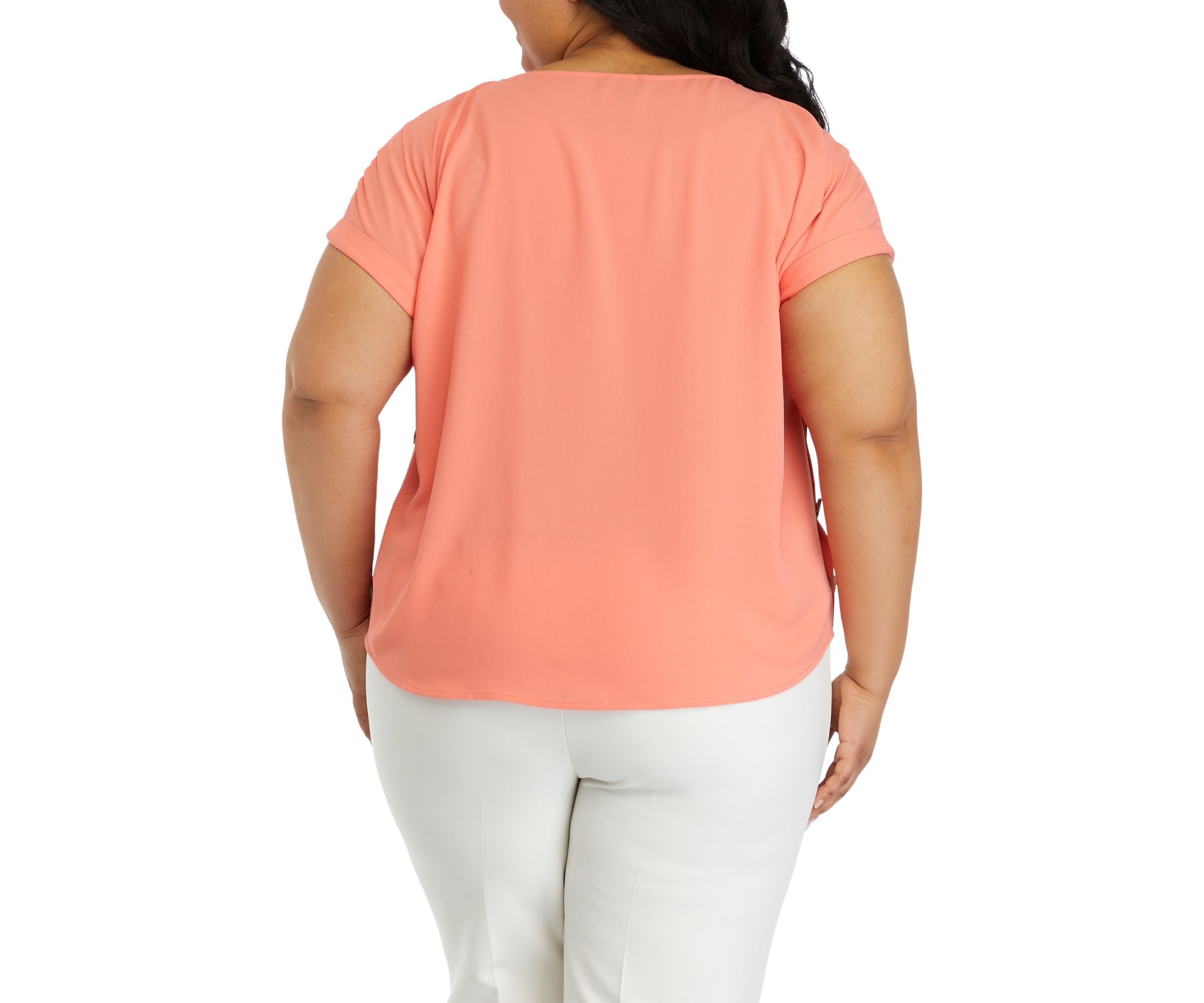 Plus Size Short Sleeve Button Detail Top 