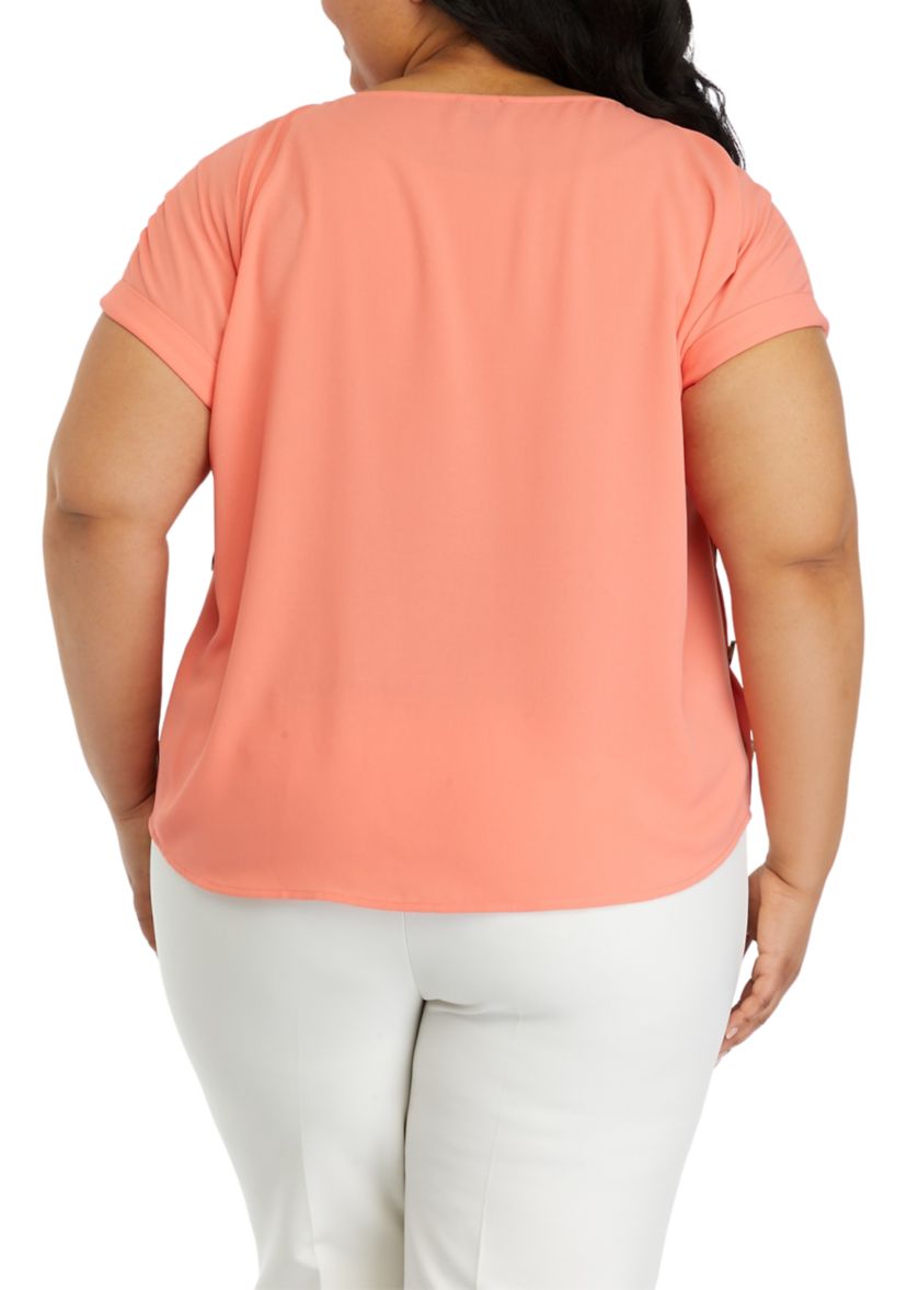 Plus Size Short Sleeve Button Detail Top 