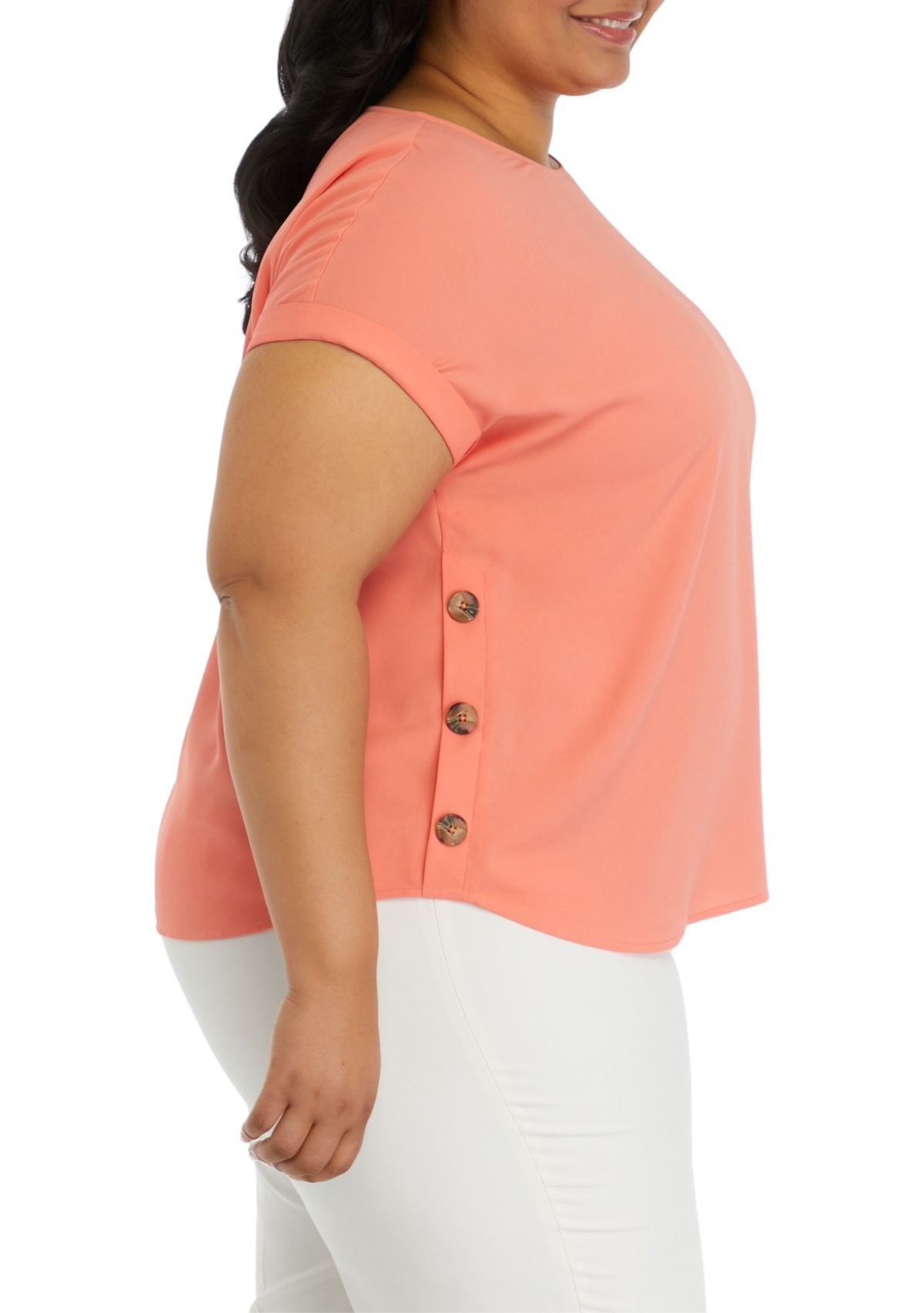 Plus Size Short Sleeve Button Detail Top 