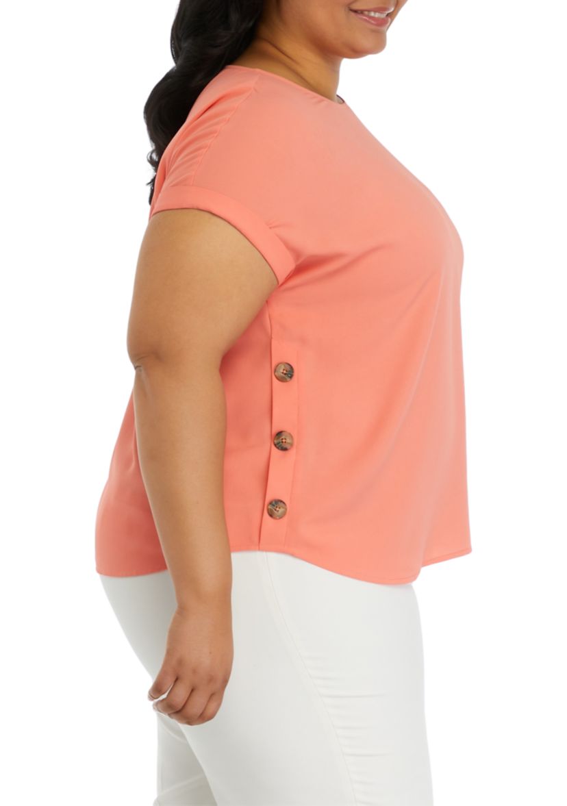 Plus Size Short Sleeve Button Detail Top 