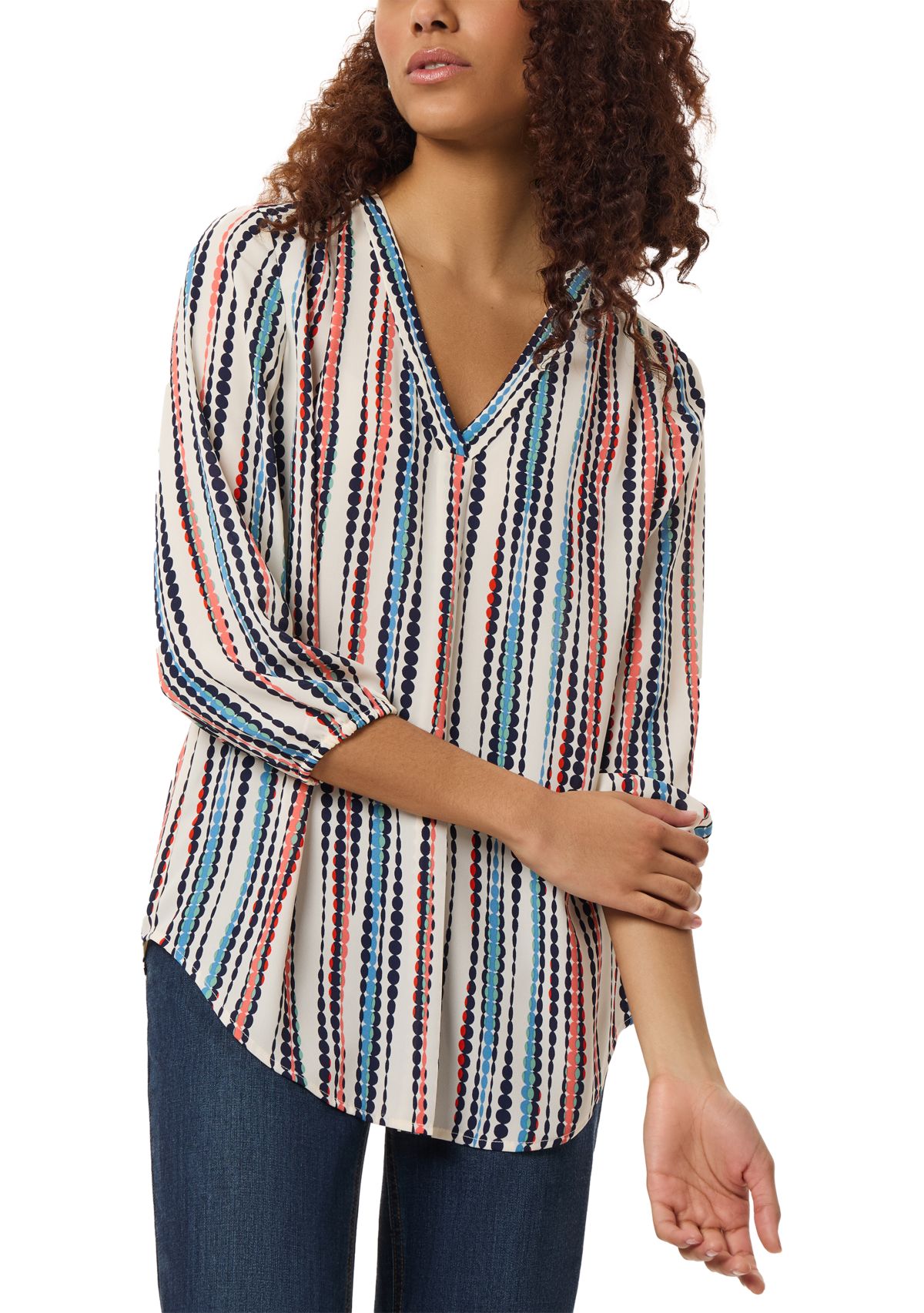 Womens 3/4 Sleeve Printed V-Neck Blouse