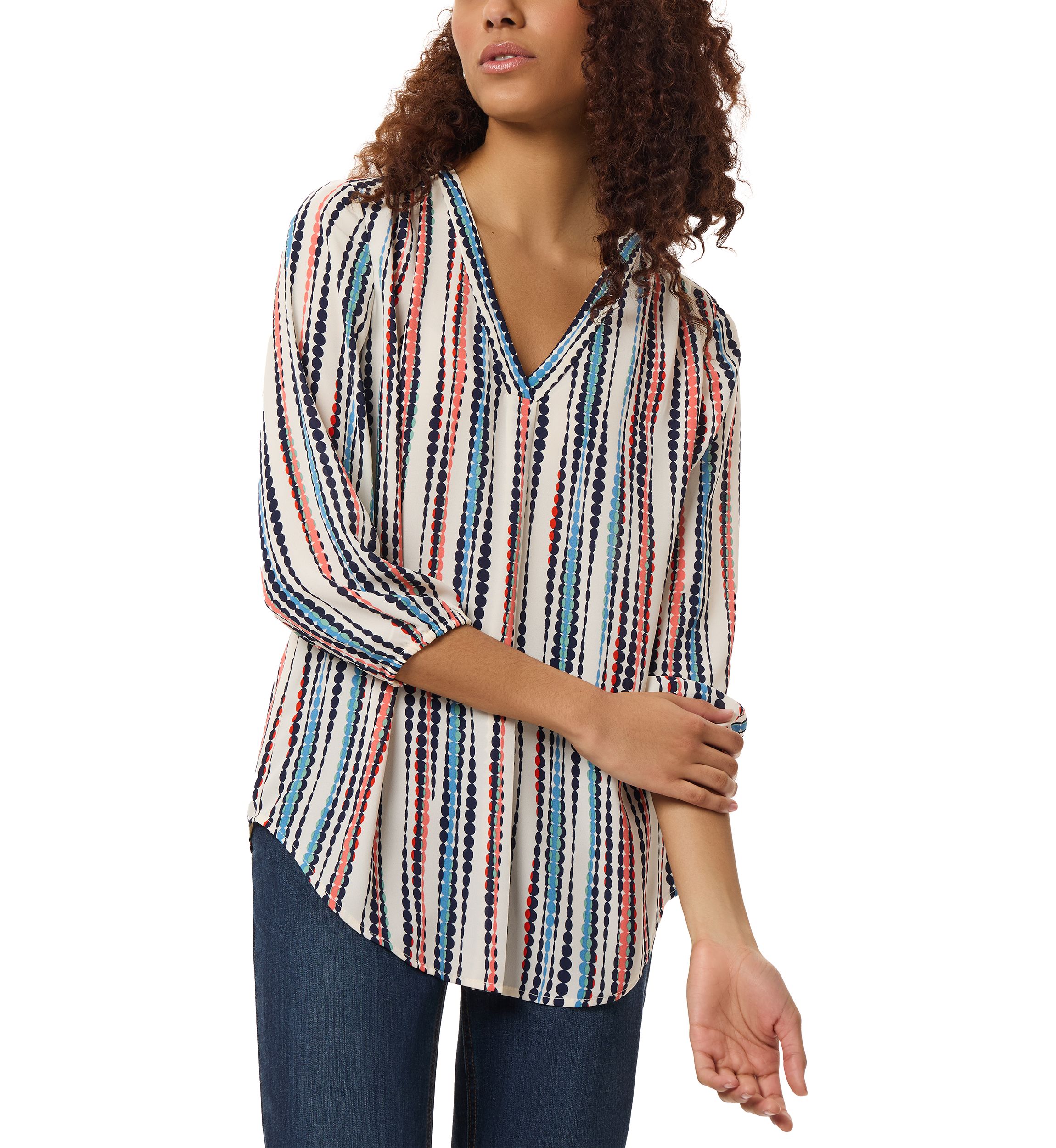 Womens 3/4 Sleeve Printed V-Neck Blouse