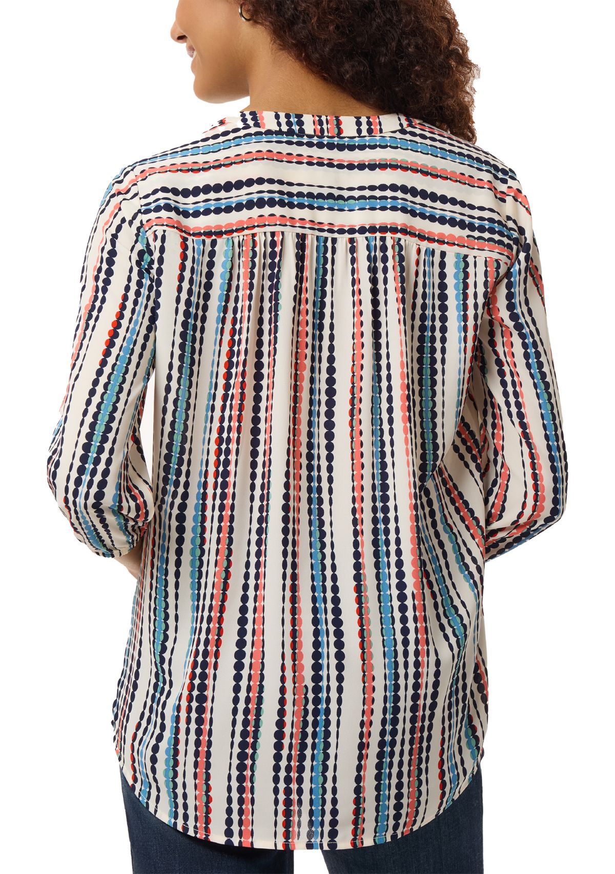 Womens 3/4 Sleeve Printed V-Neck Blouse