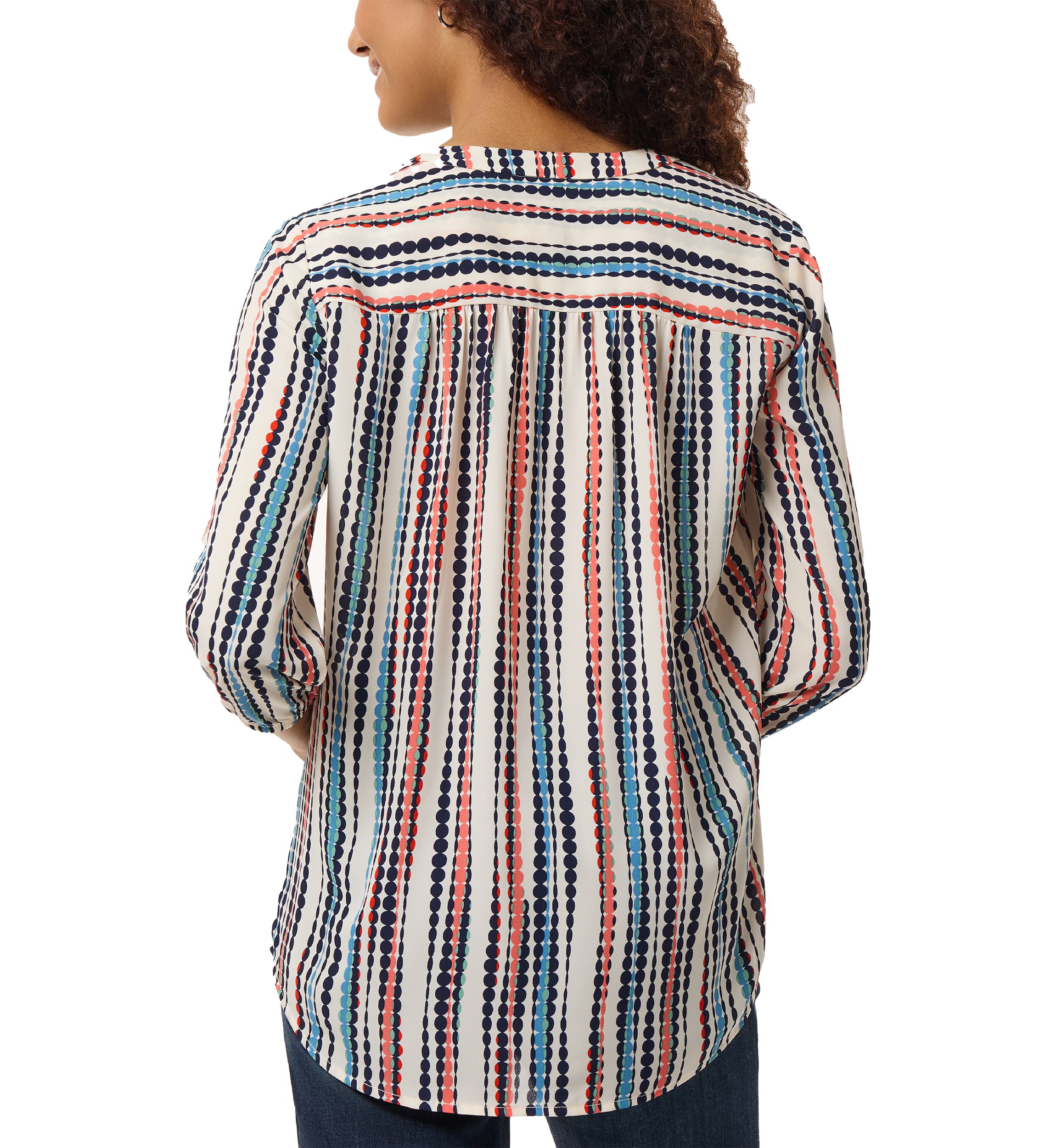 Womens 3/4 Sleeve Printed V-Neck Blouse