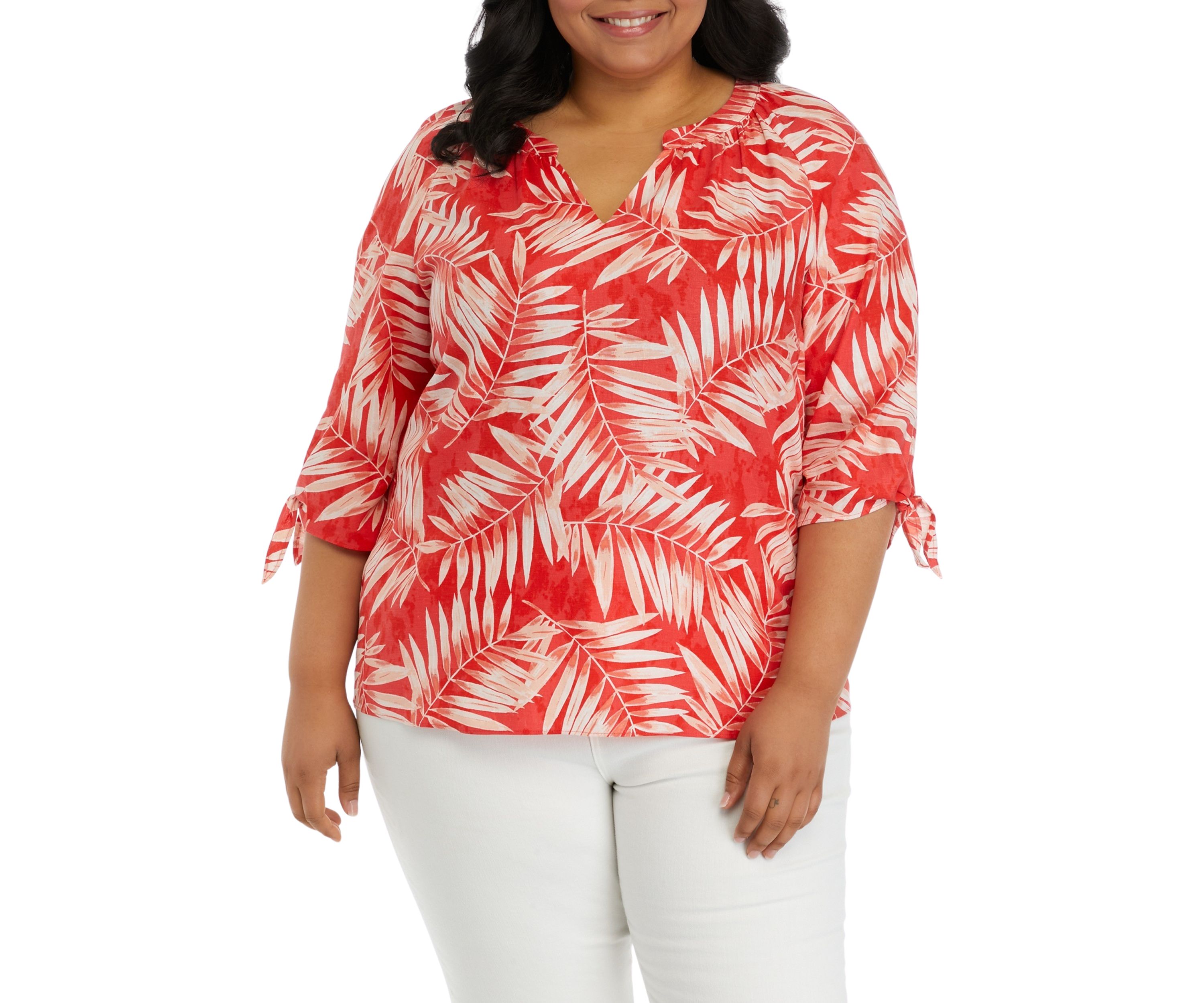 Plus Size Elbow Sleeve Raglan Blouse 