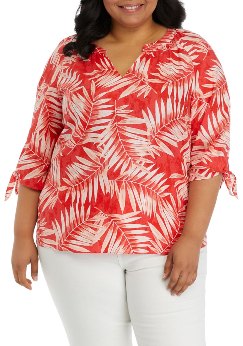 Plus Size Elbow Sleeve Raglan Blouse 