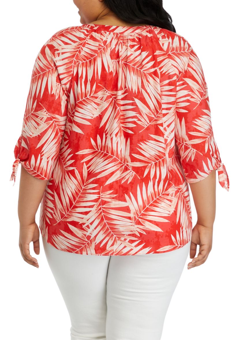 Plus Size Elbow Sleeve Raglan Blouse 