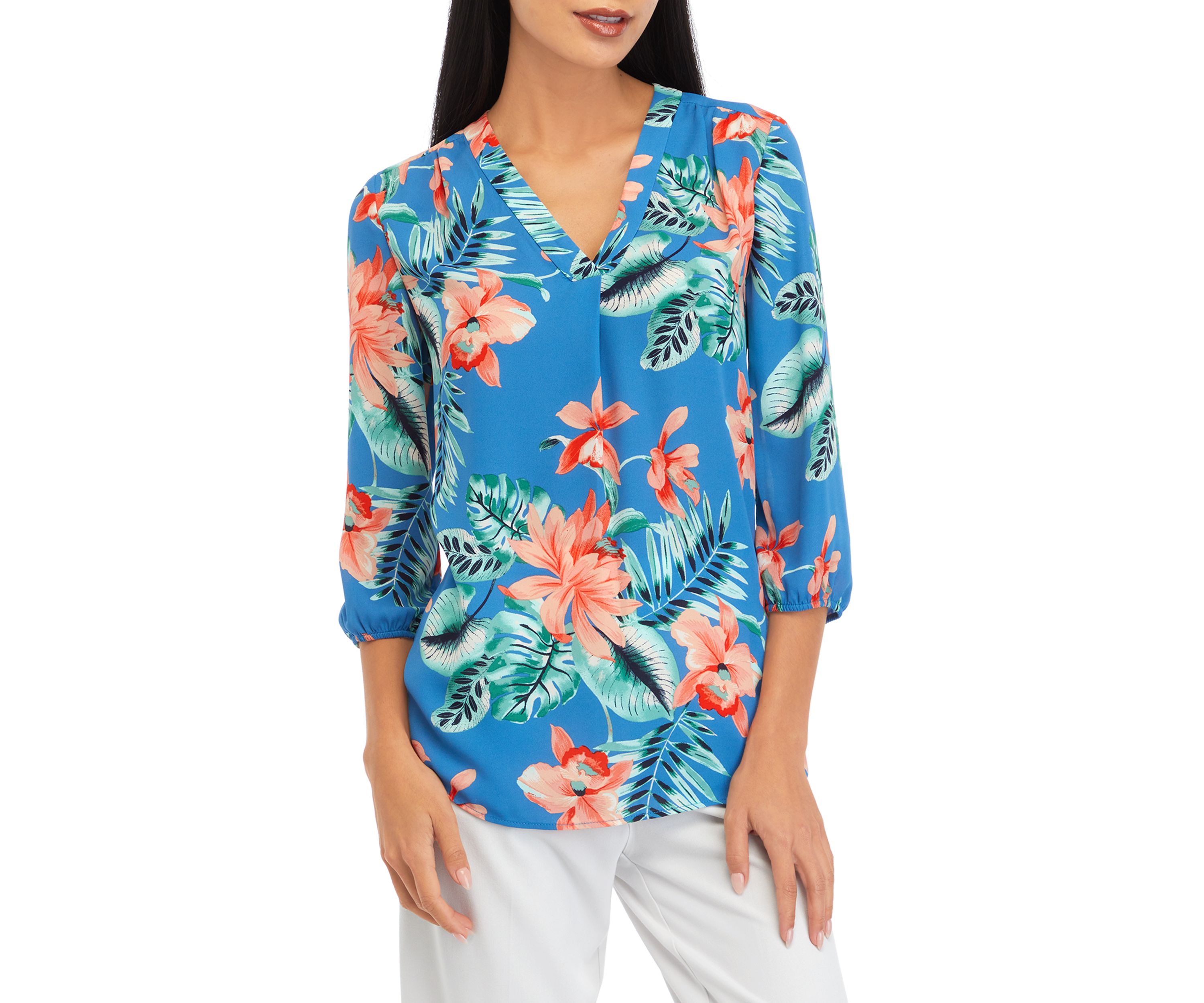 Petite 3/4 Sleeve Pleat Front Tunic Top