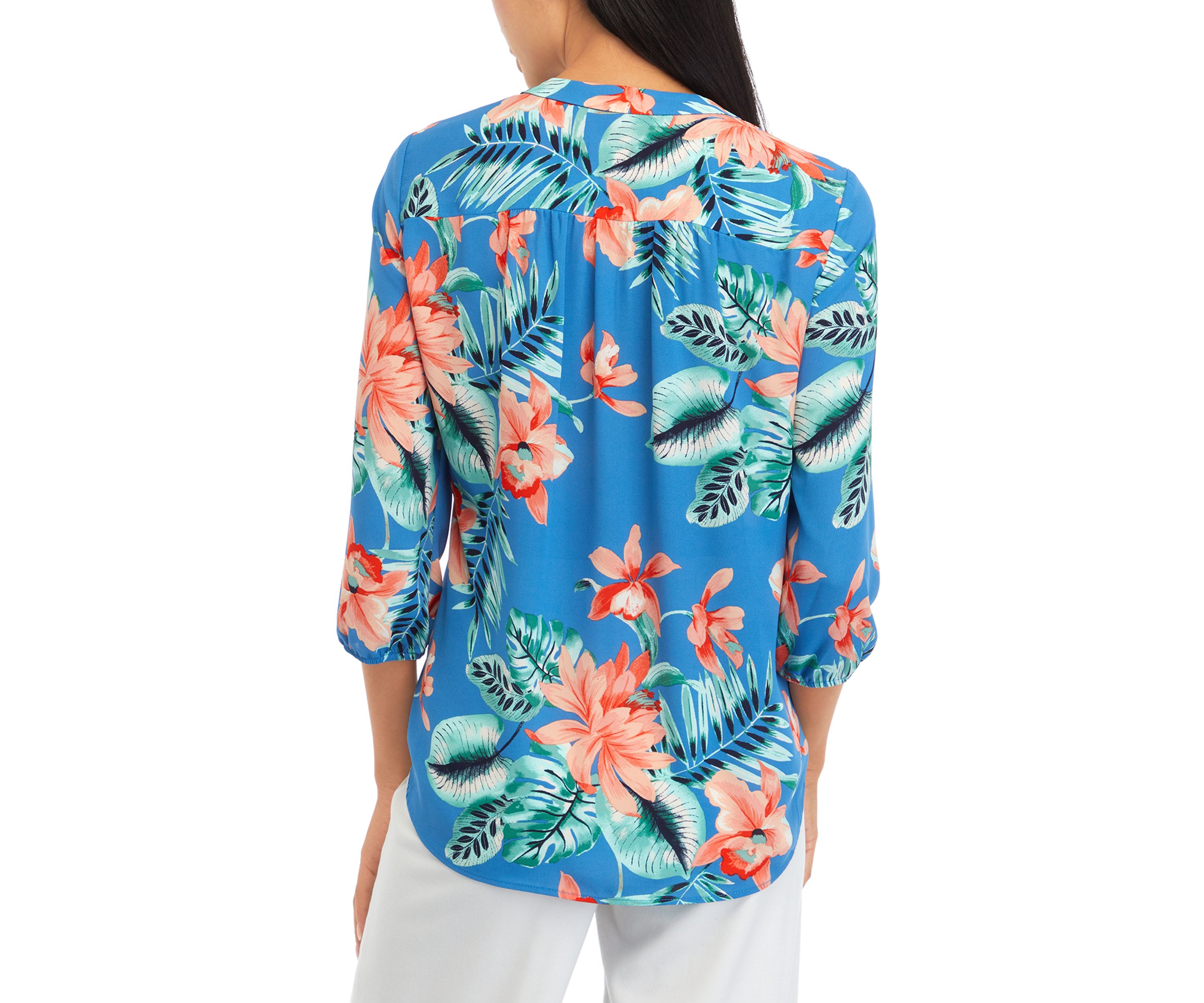 Petite 3/4 Sleeve Pleat Front Tunic Top