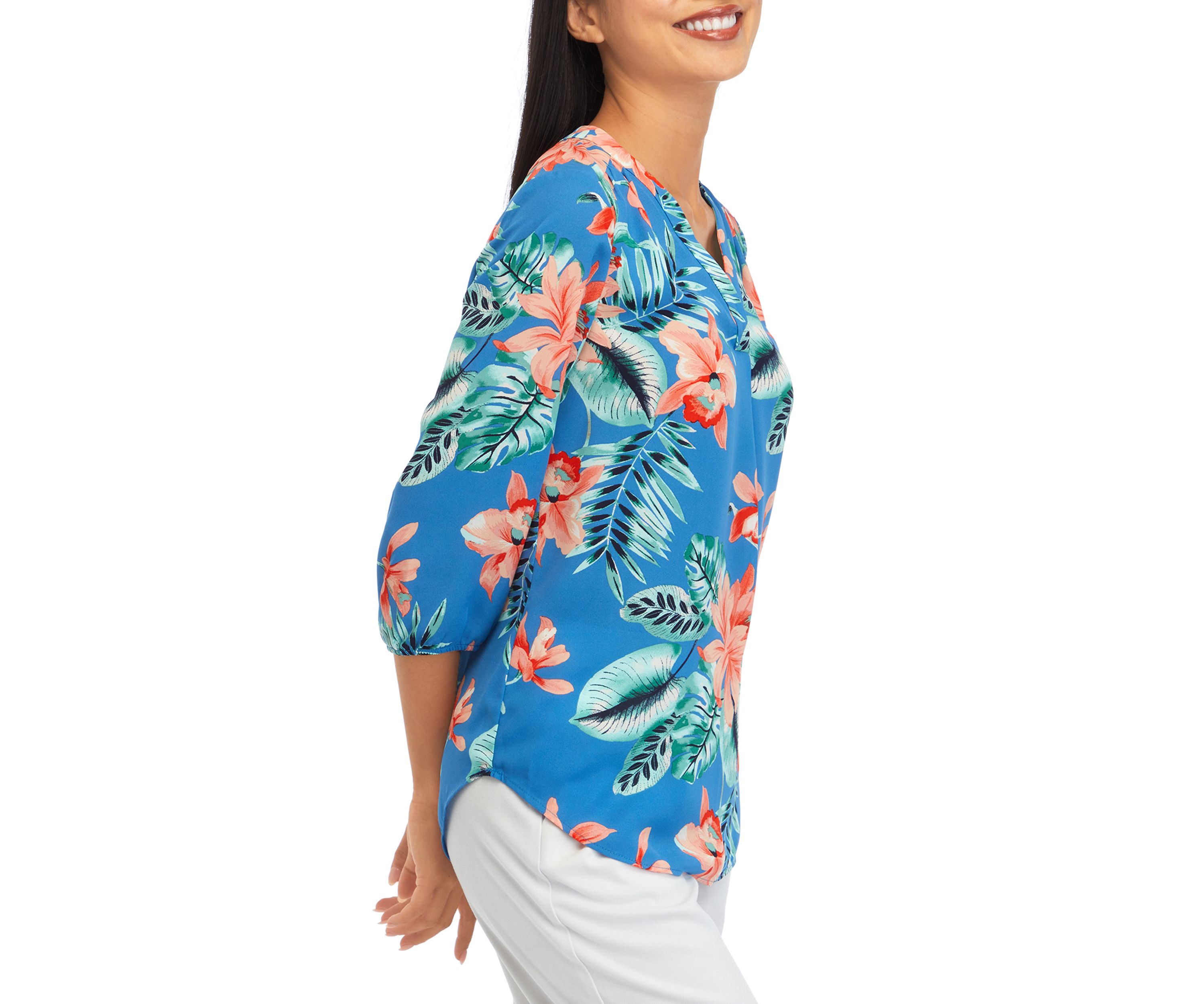 Petite 3/4 Sleeve Pleat Front Tunic Top