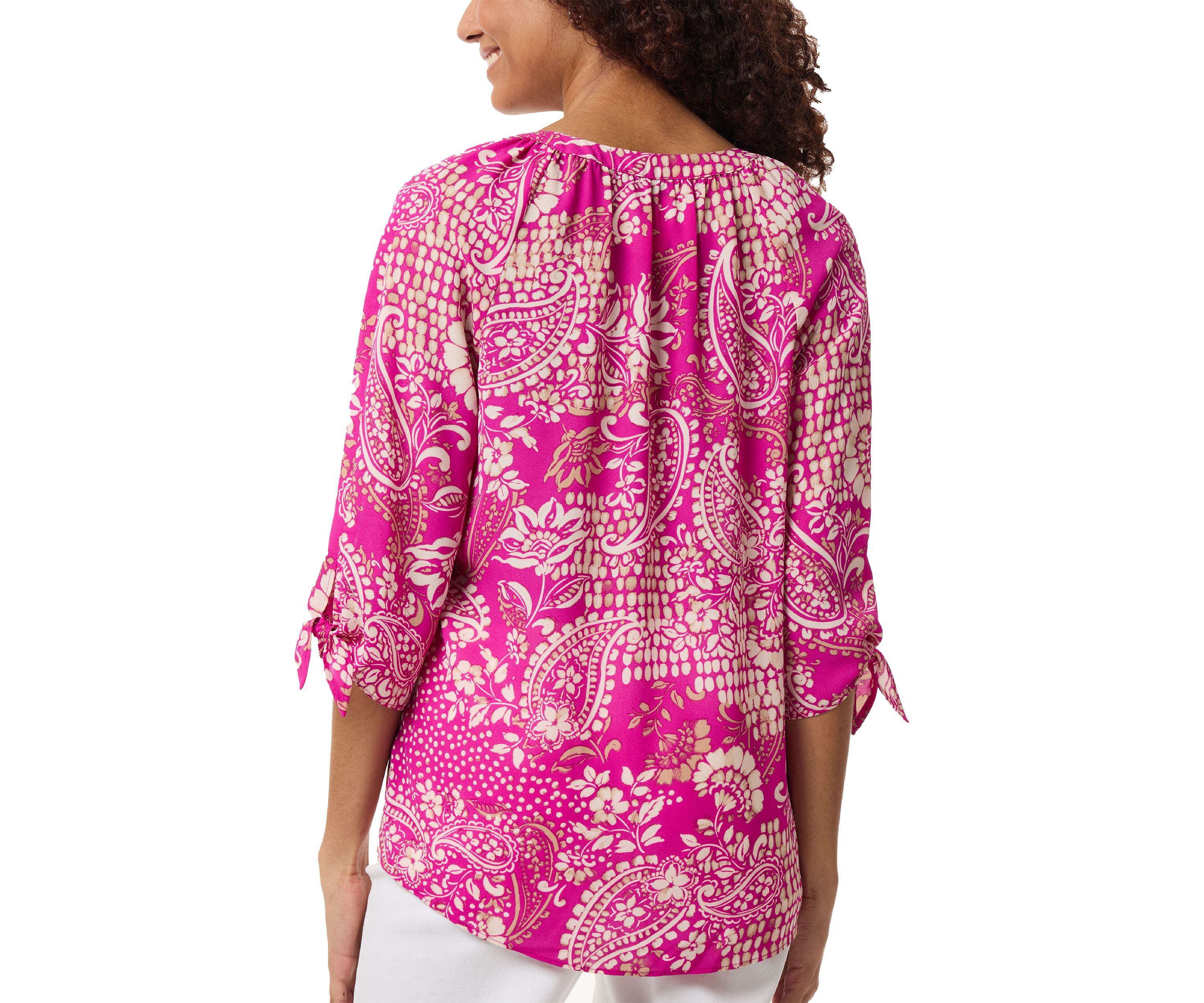 Womens Elbow Tie Sleeve Printed Blouse 