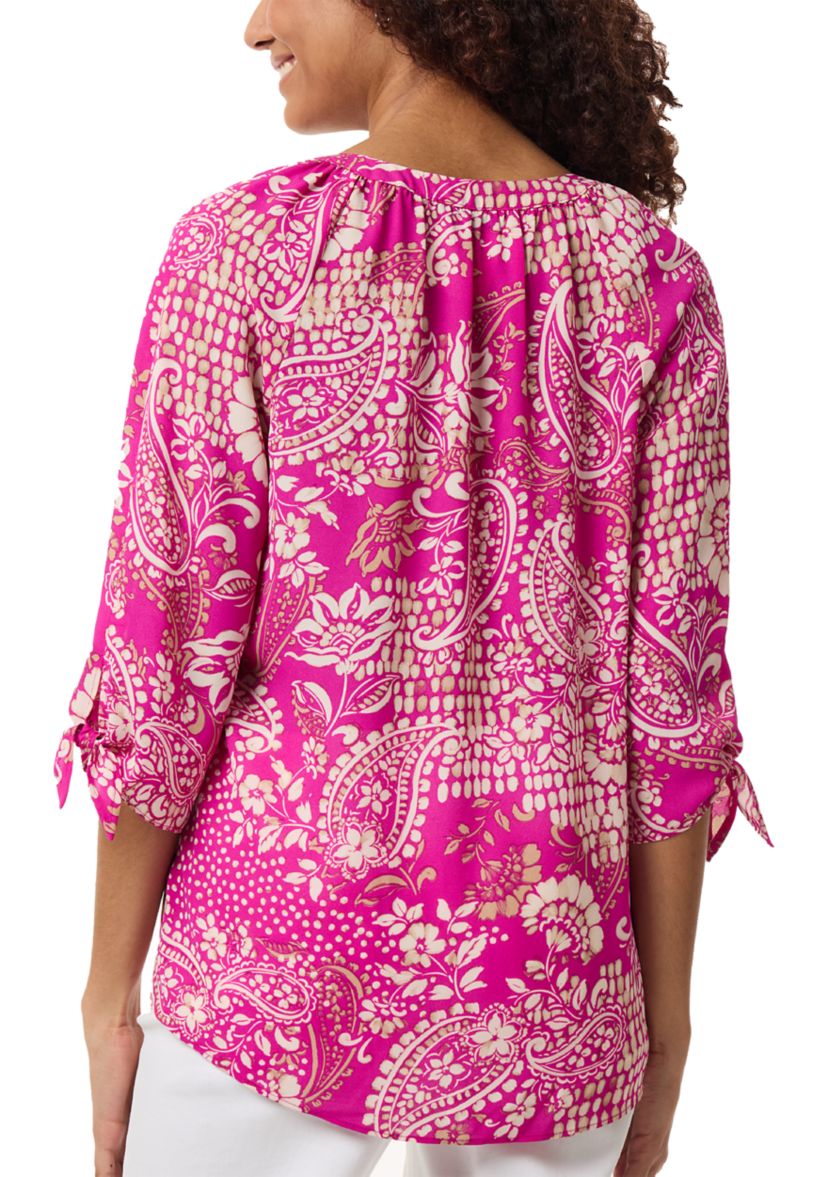 Womens Elbow Tie Sleeve Printed Blouse 