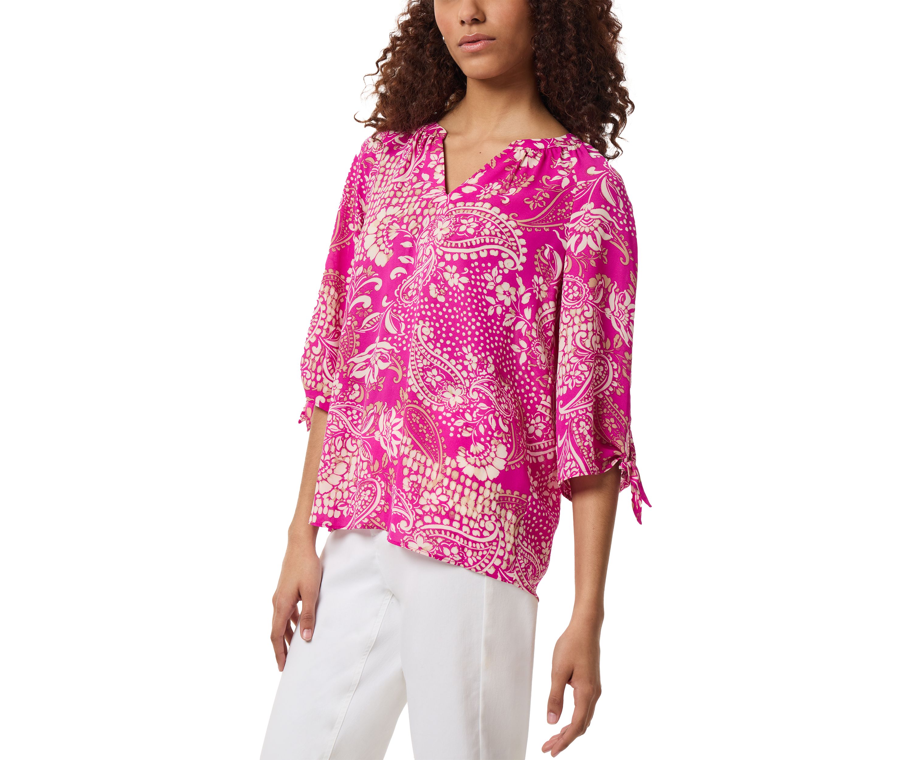 Petite Elbow Length Sleeve Closed Slit Tie Raglan Blouse