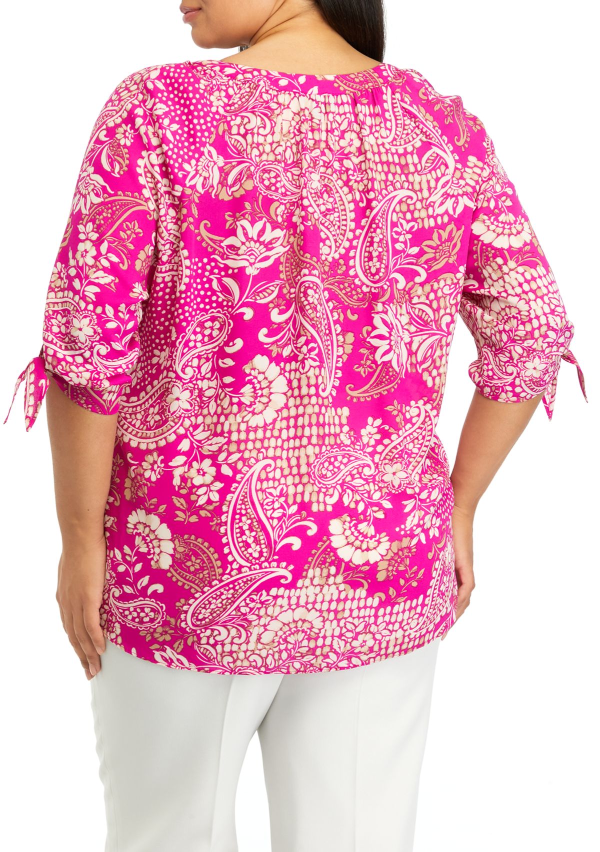 Plus Size Printed Tie Sleeve Blouse