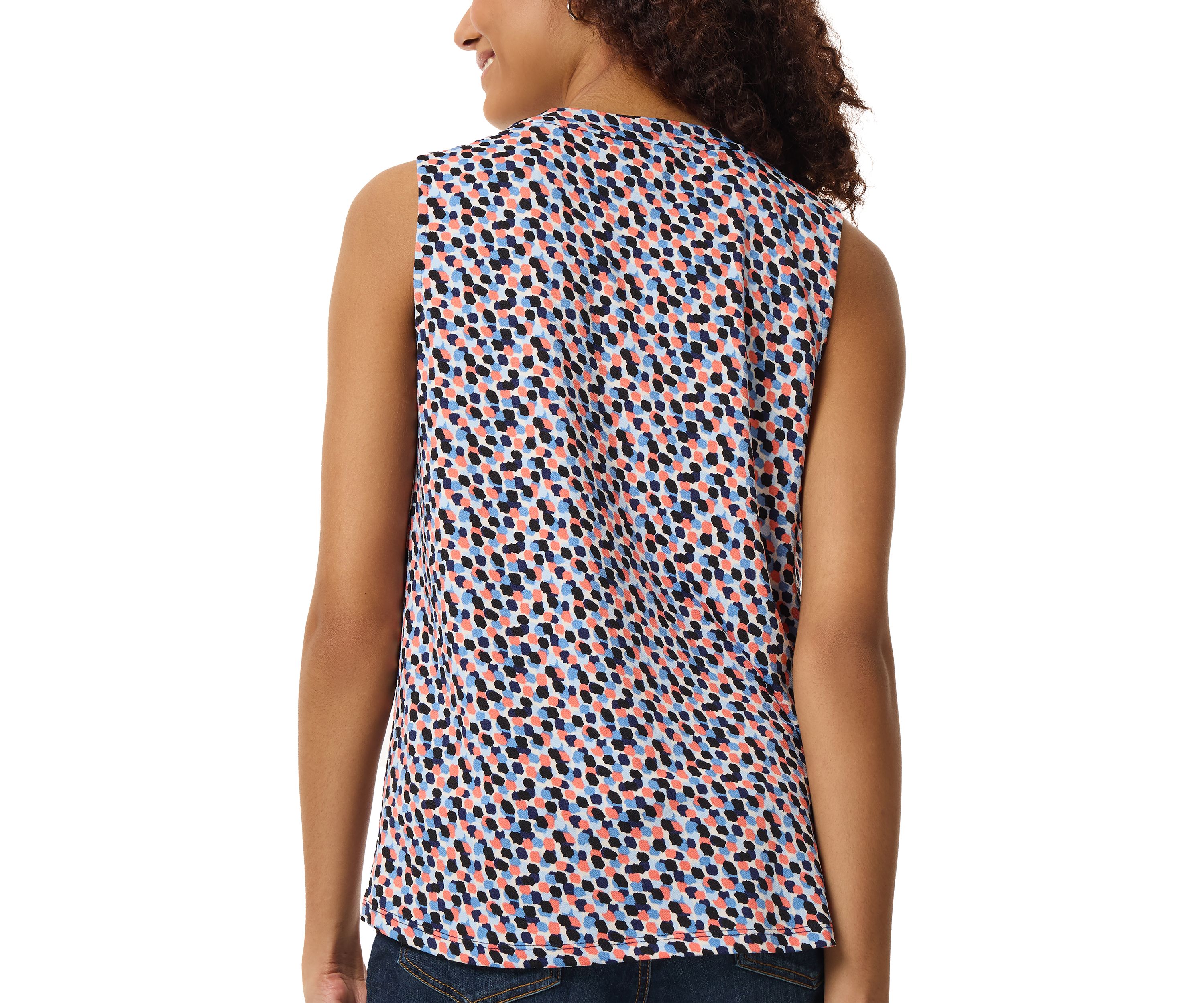 Petite Printed Moss Crepe Sleeveless V-Neck Pleat Front Shell Tank
