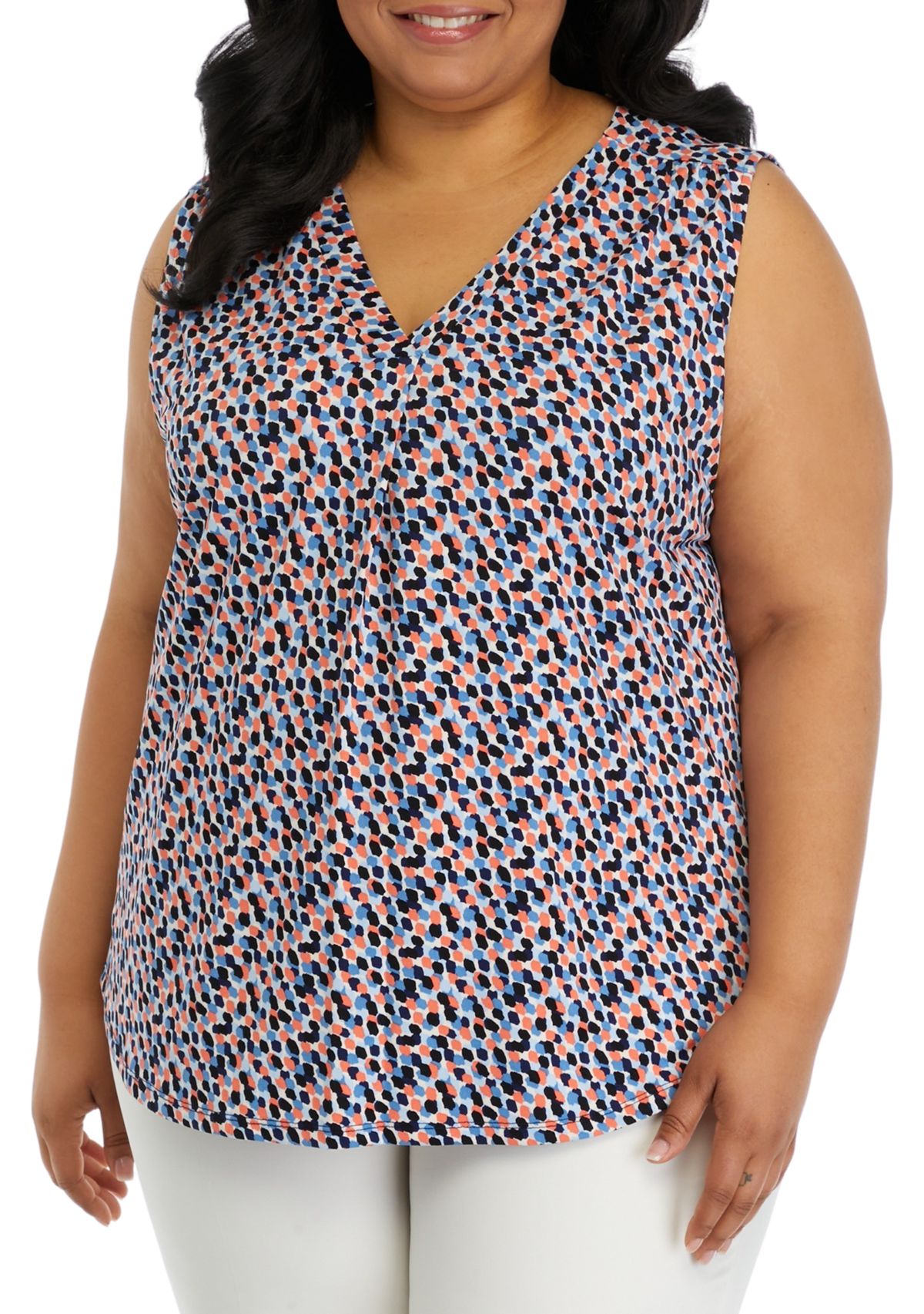 Plus Size Printed Moss Crepe Sleeveless Blouse 
