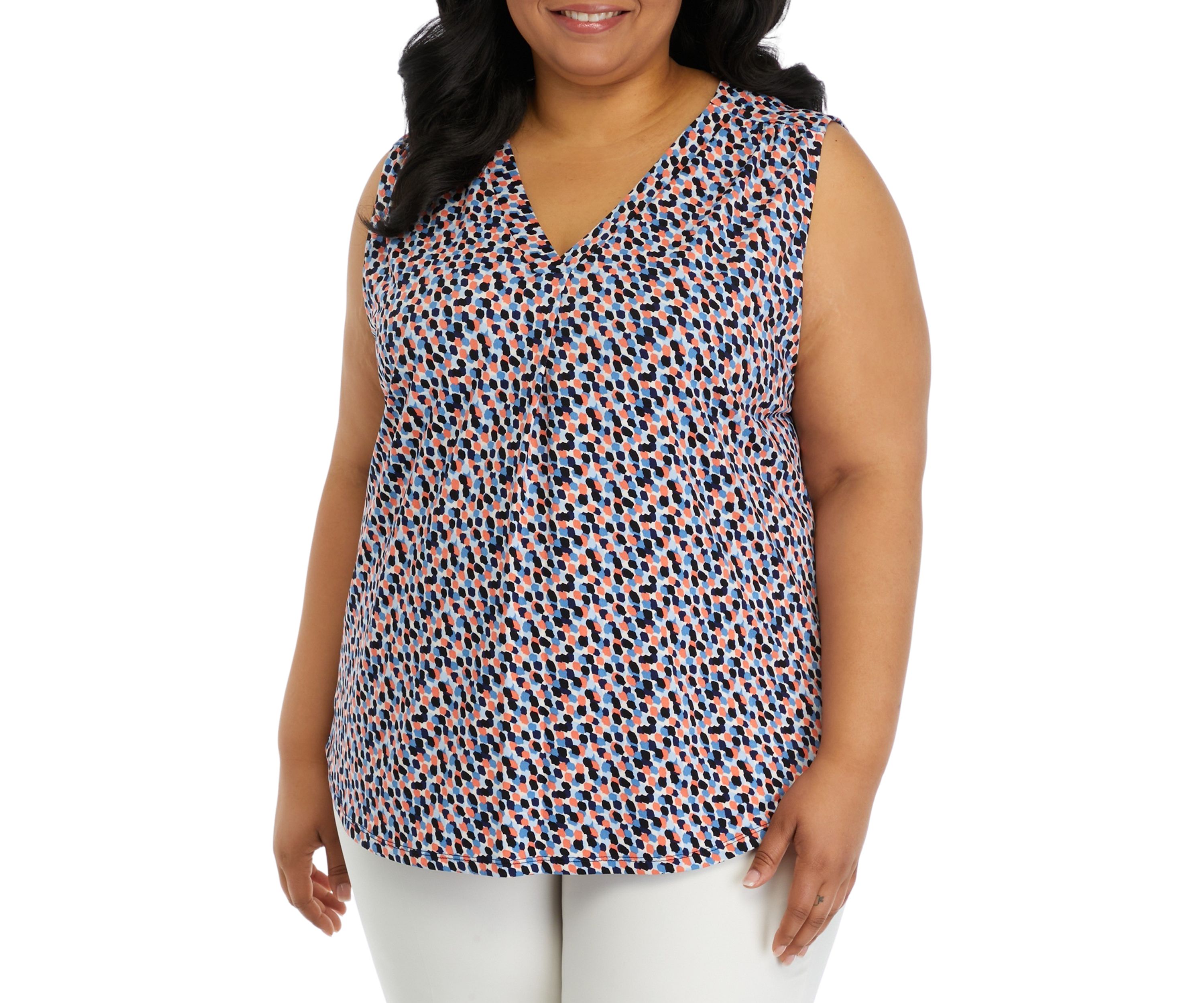 Plus Size Printed Moss Crepe Sleeveless Blouse 