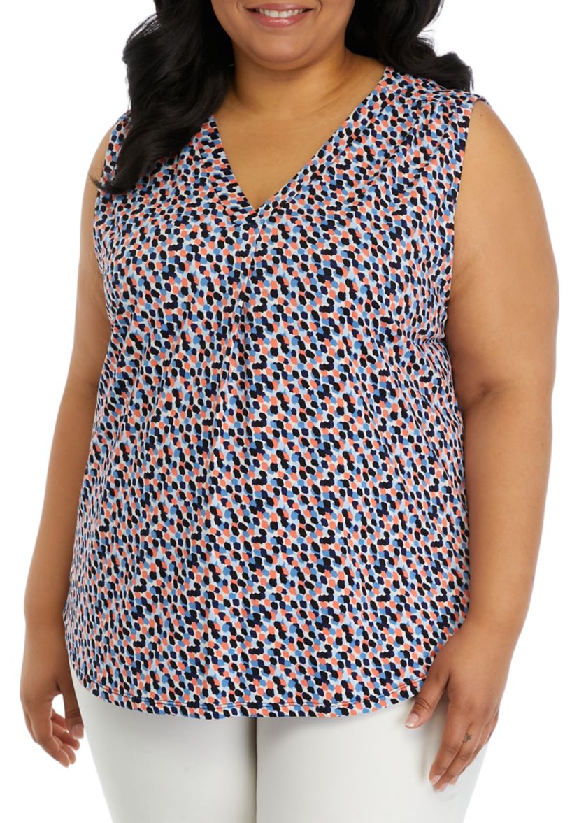 Plus Size Printed Moss Crepe Sleeveless Blouse 